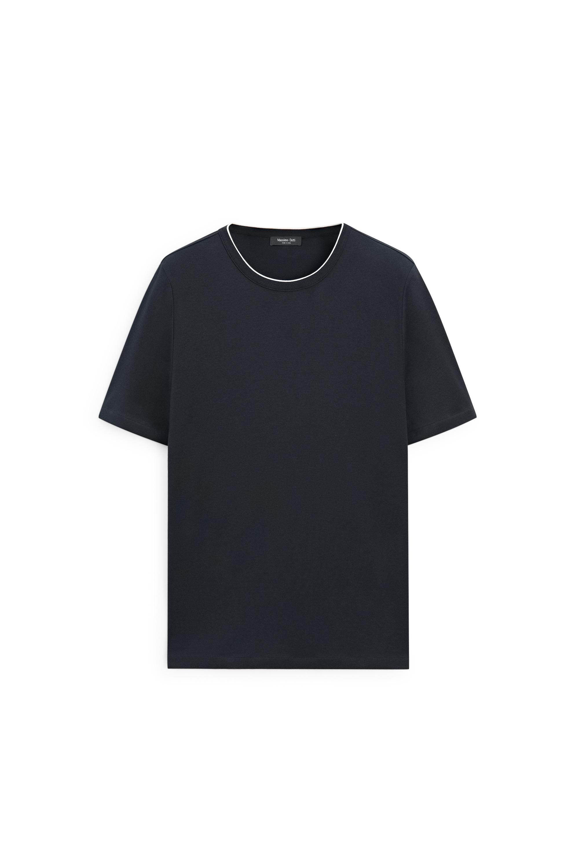 Contrast neck detail T-shirt — NAVY BLUE