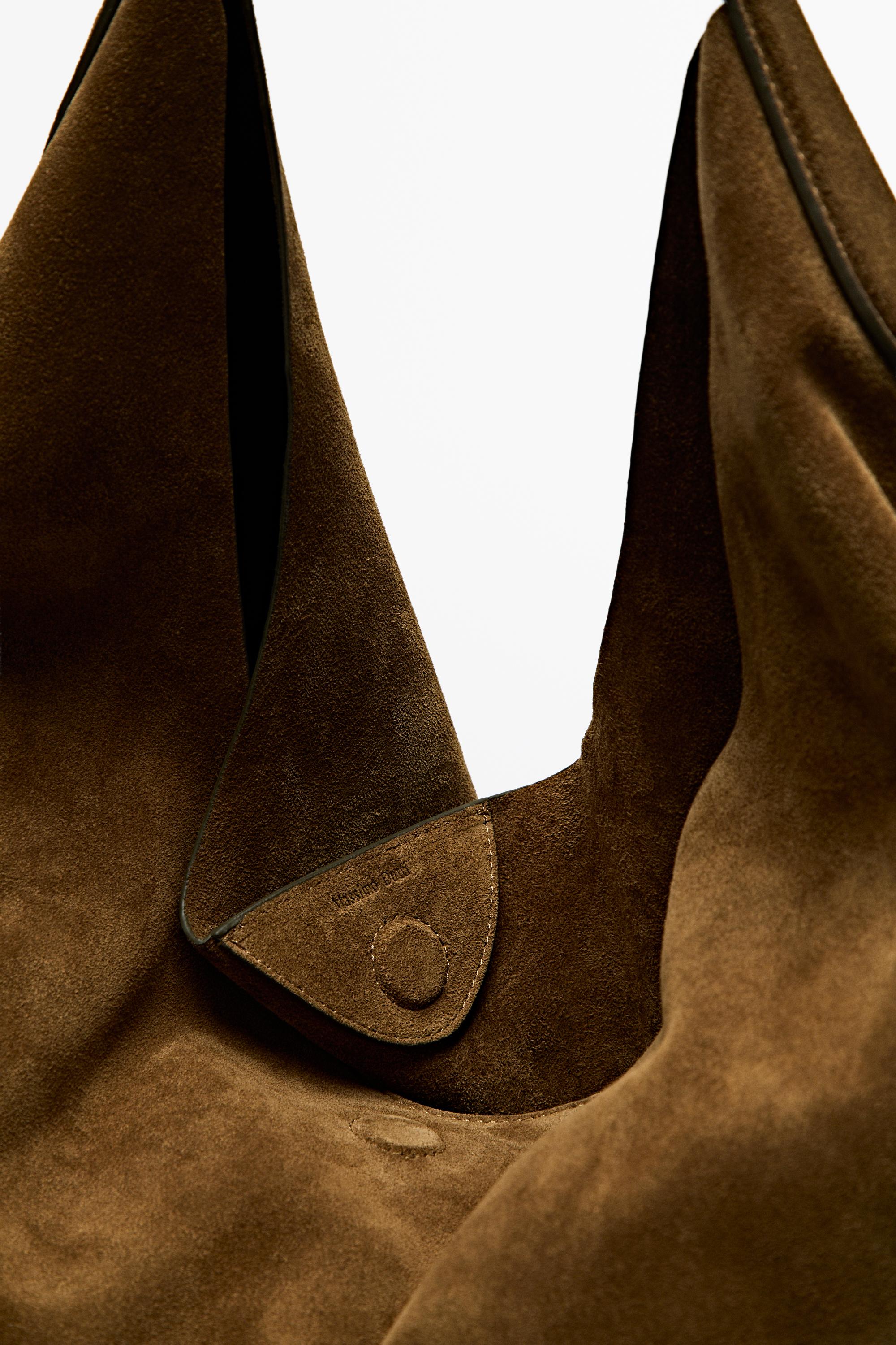 Maxi split suede leather shoulder bag — KHAKI GREEN