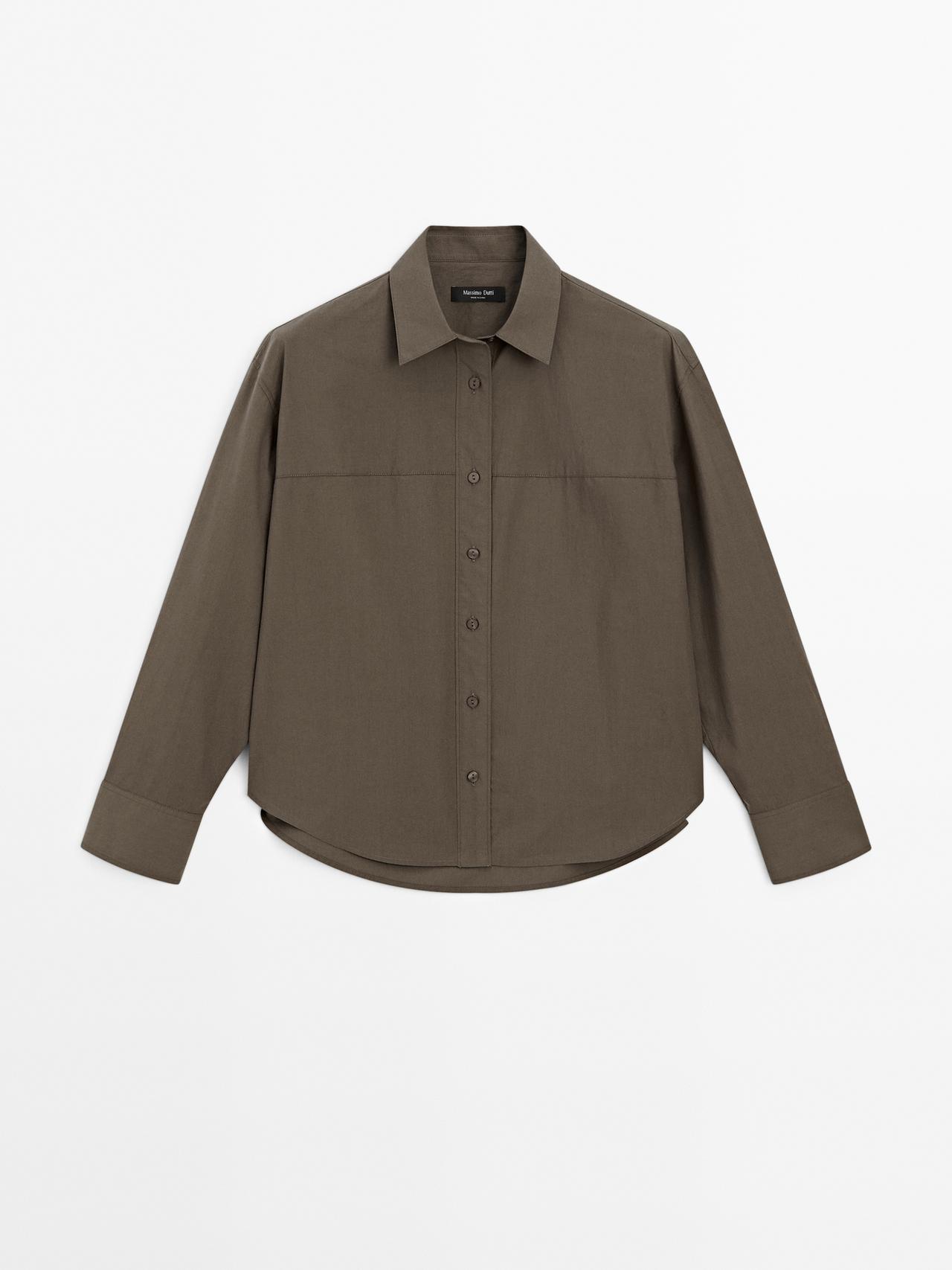 Massimo Dutti - Dame - Skjorte I 100 % Bomuld Med Sømdetalje - Mørkegrøn - Xs