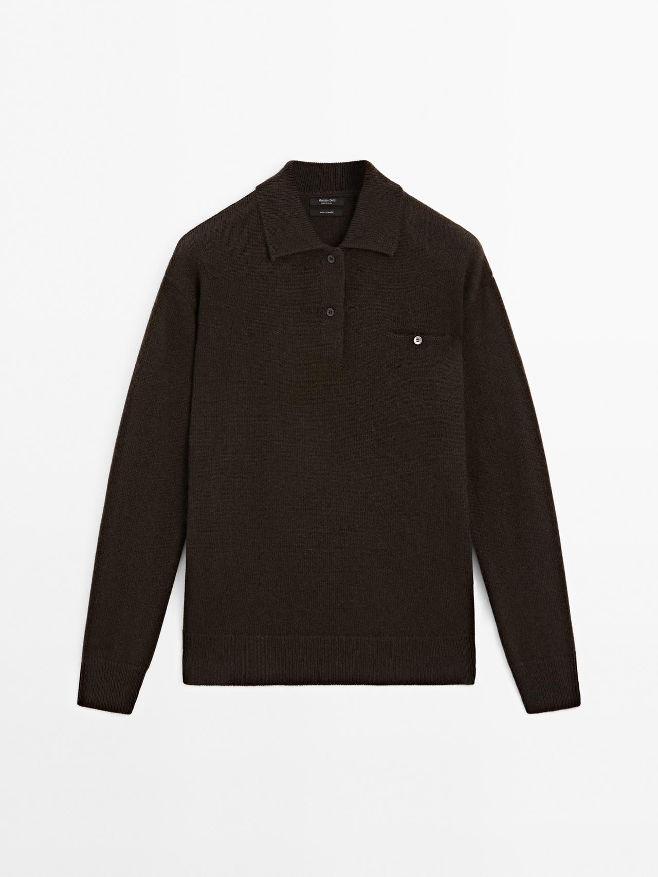Massimo Dutti - Dame - Trøje I 100 % Kashmir Med Lommedetalje - Chokolade - Xs