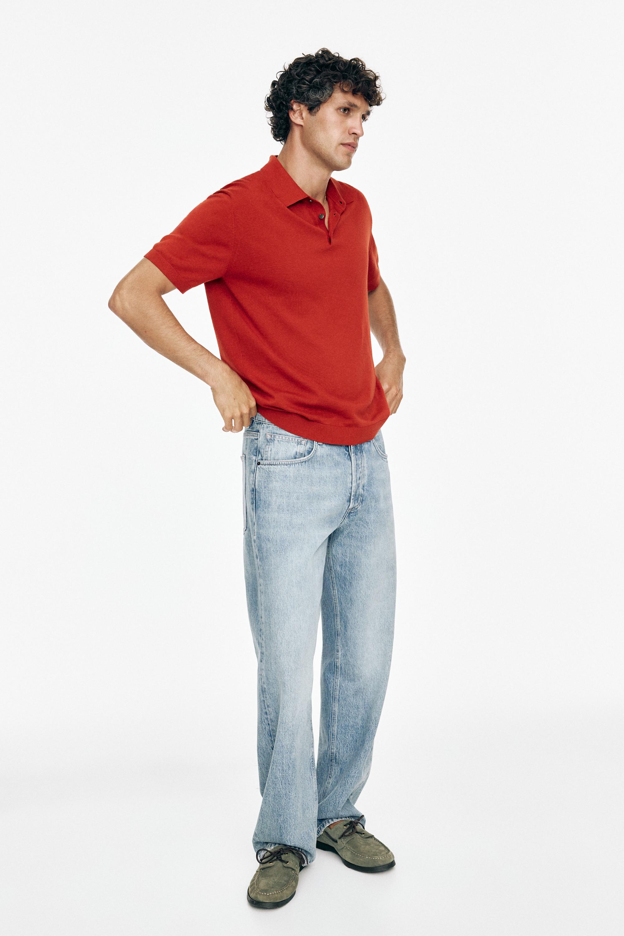 100% Cotton Knit Polo Shirt — RED
