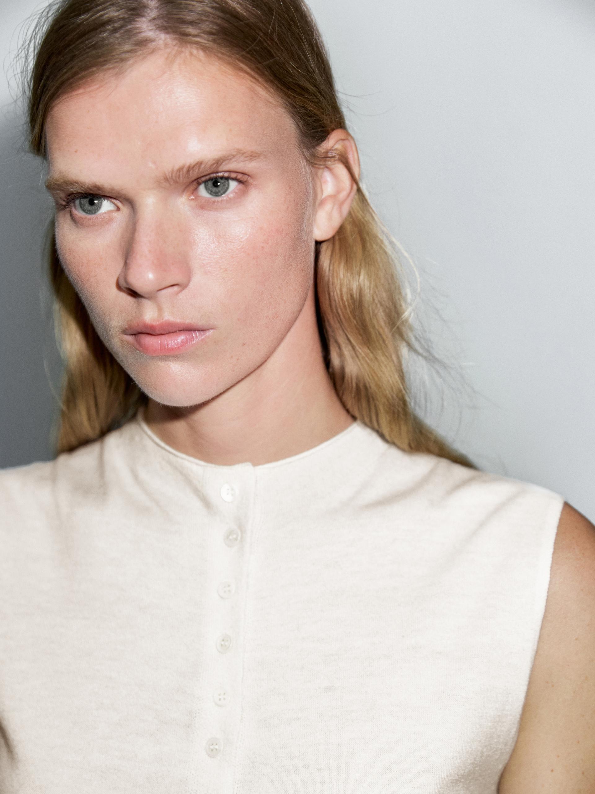 Chaleco Punto Corto Con Lana - Crudo - L - Massimo Dutti - Mujer