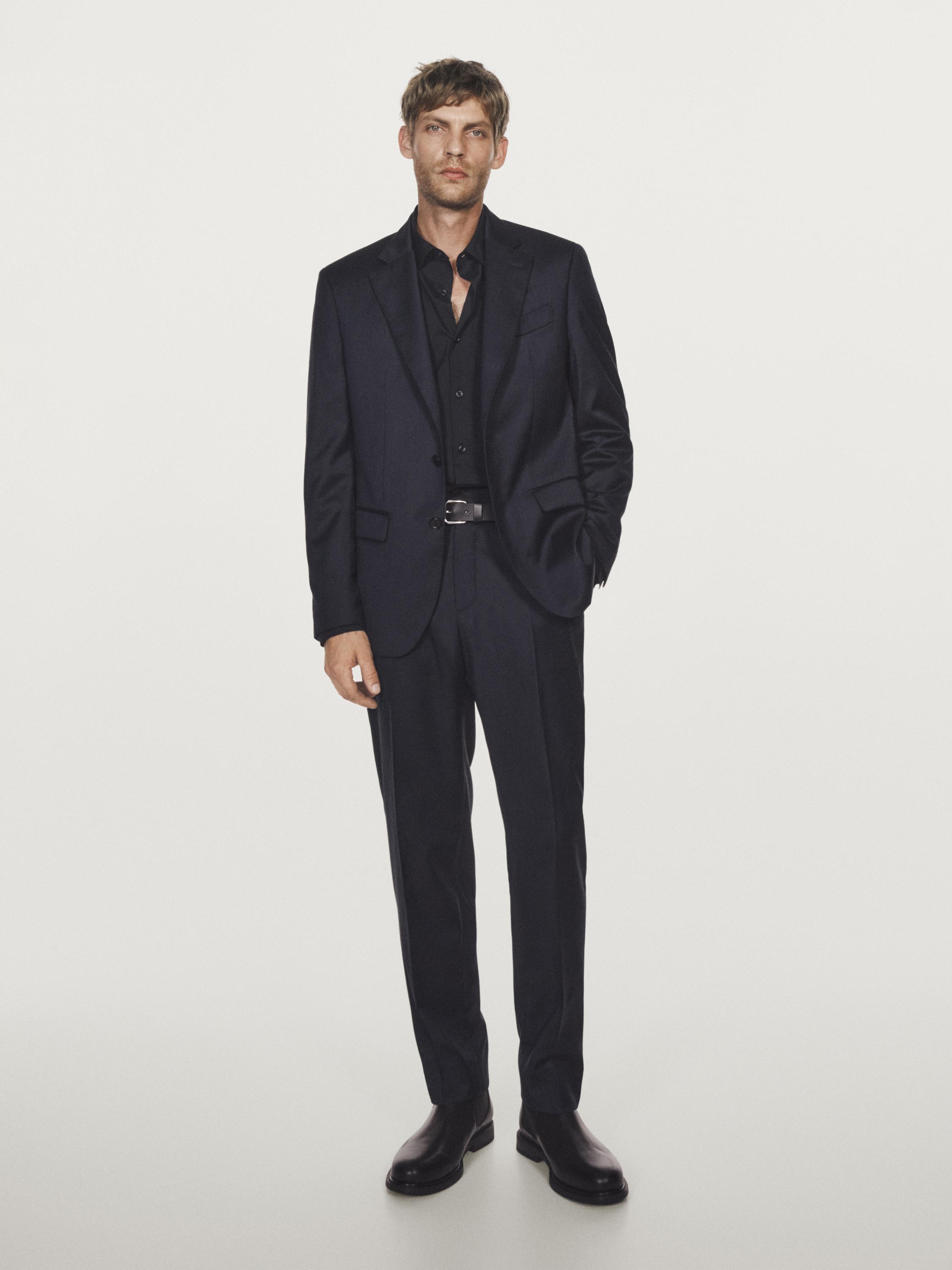 Pinstripe wool suit trousers