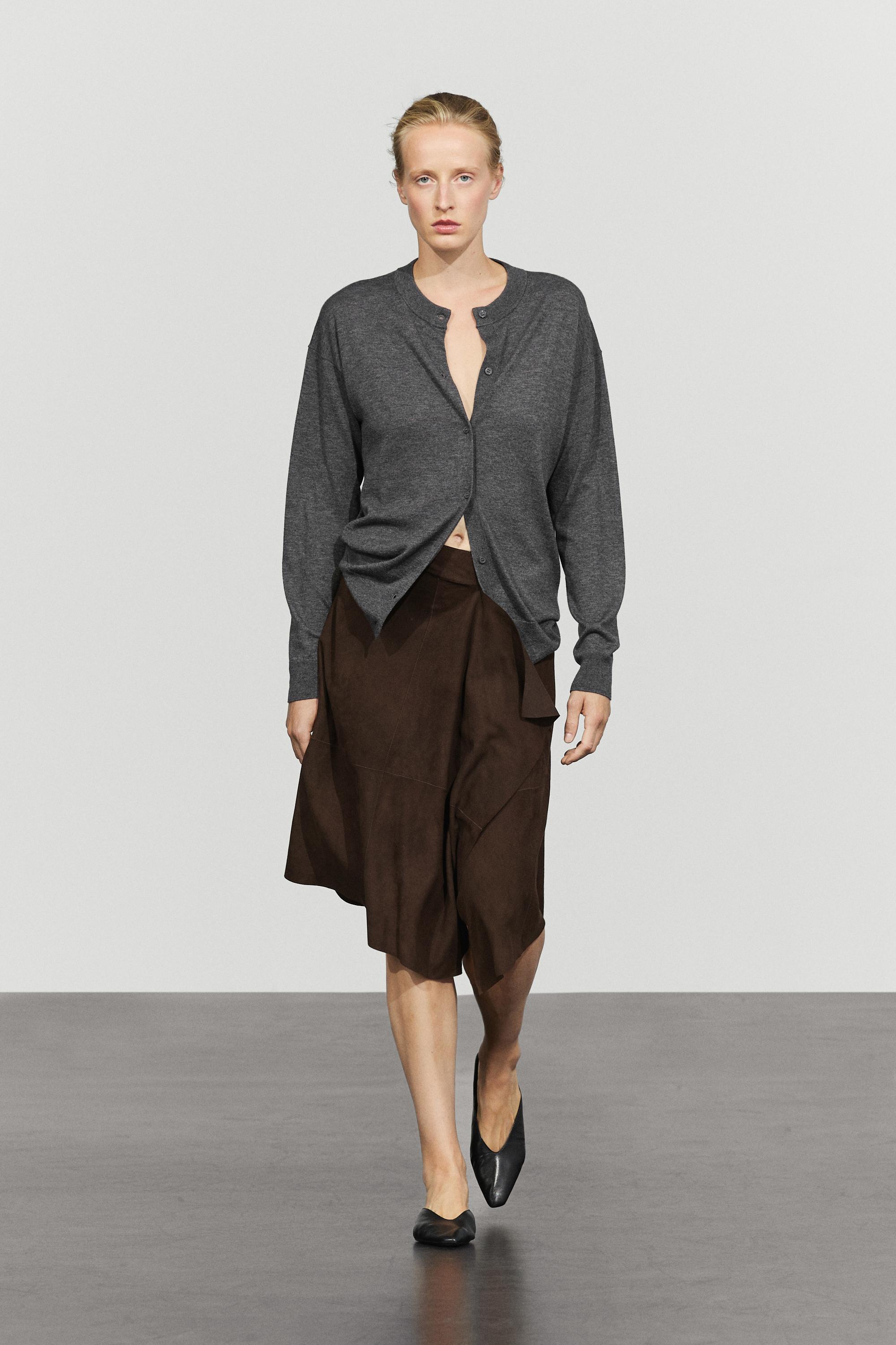 Long knit buttoned cardigan — MEDIUM GREY
