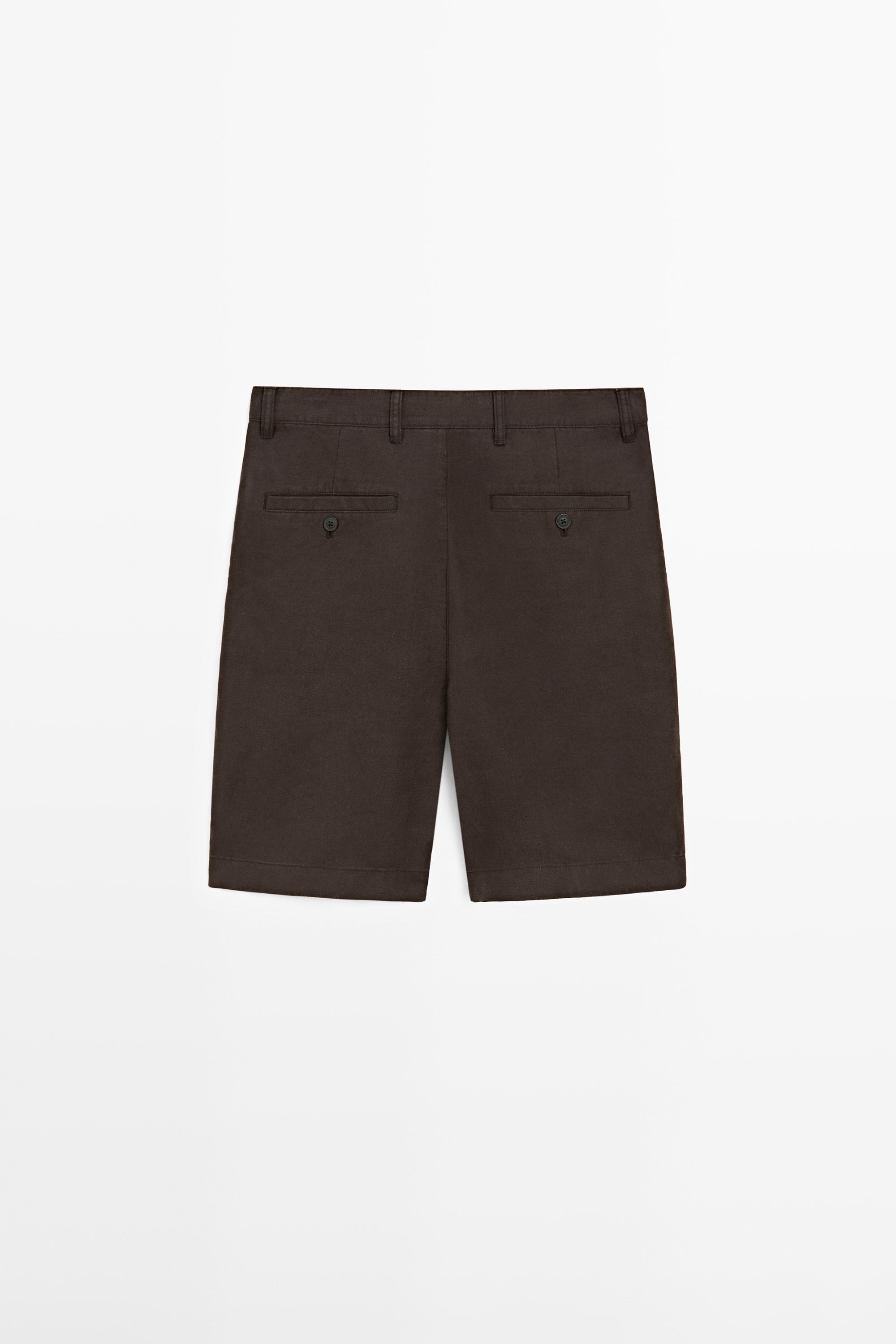 100% linen total look Bermuda shorts — BROWN