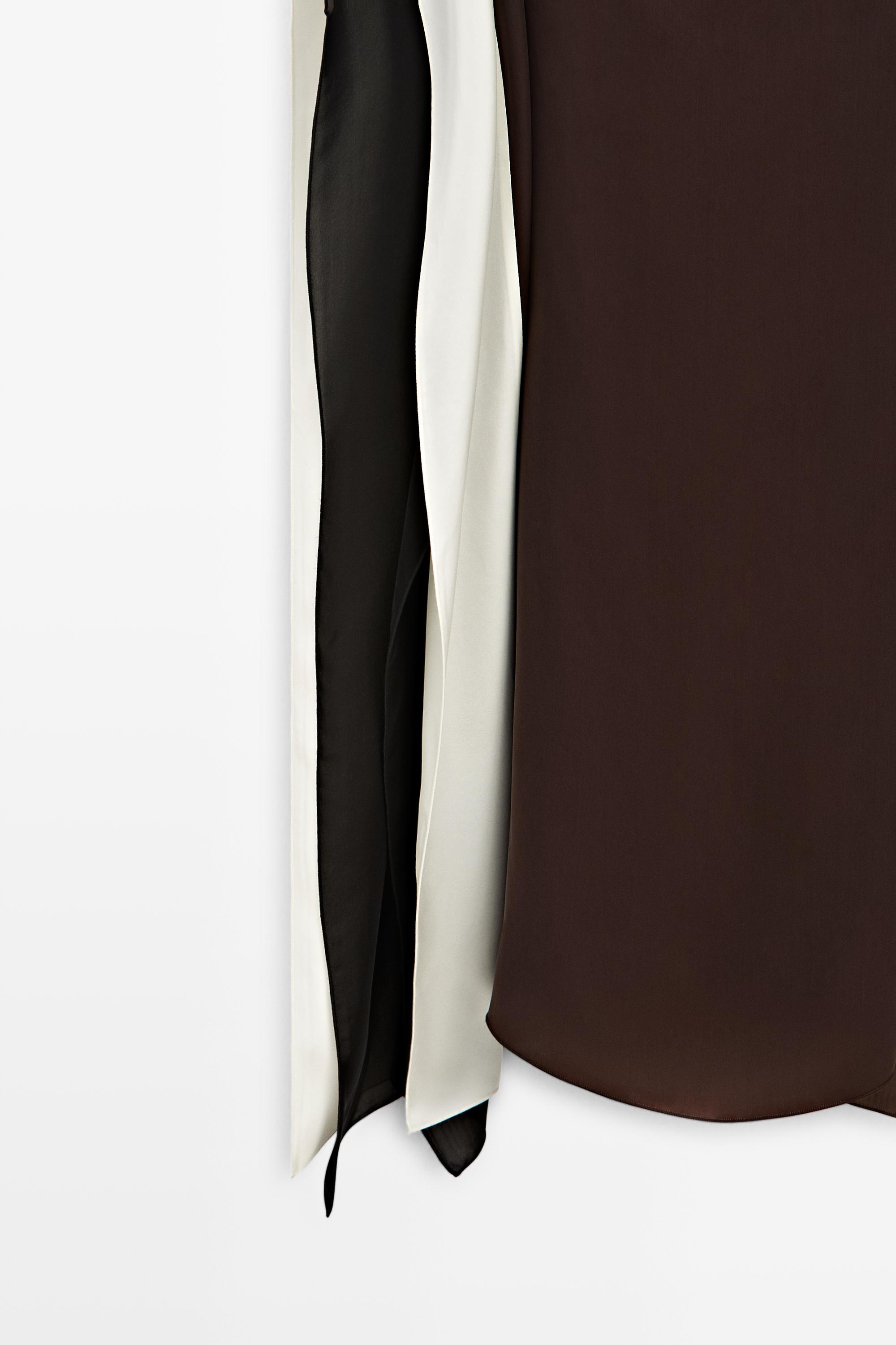 Flowing color-block midi dress — BROWN