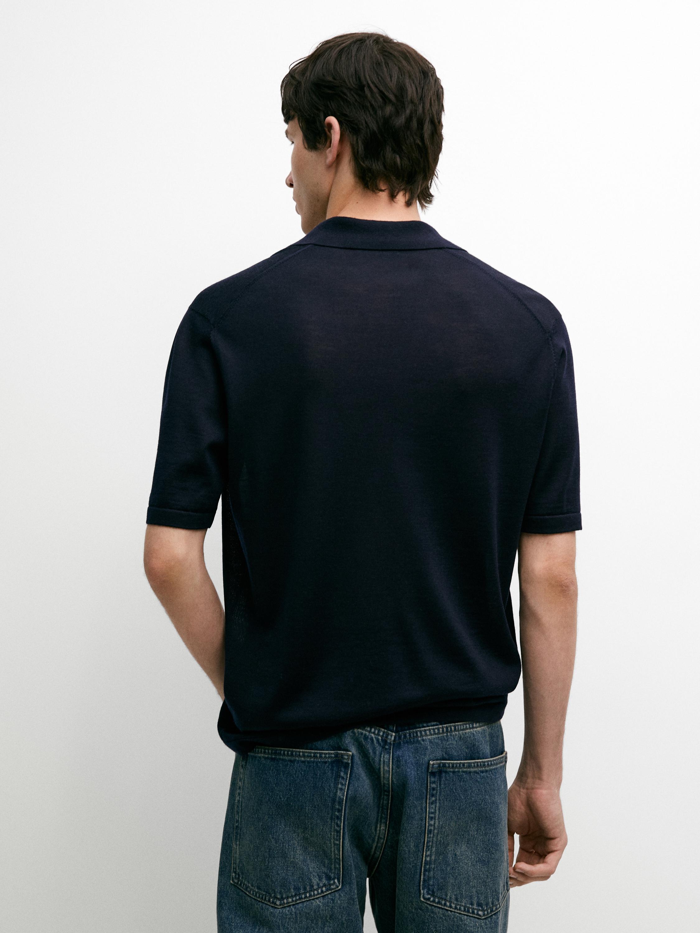 Knit V-neck polo shirt — NAVY BLUE