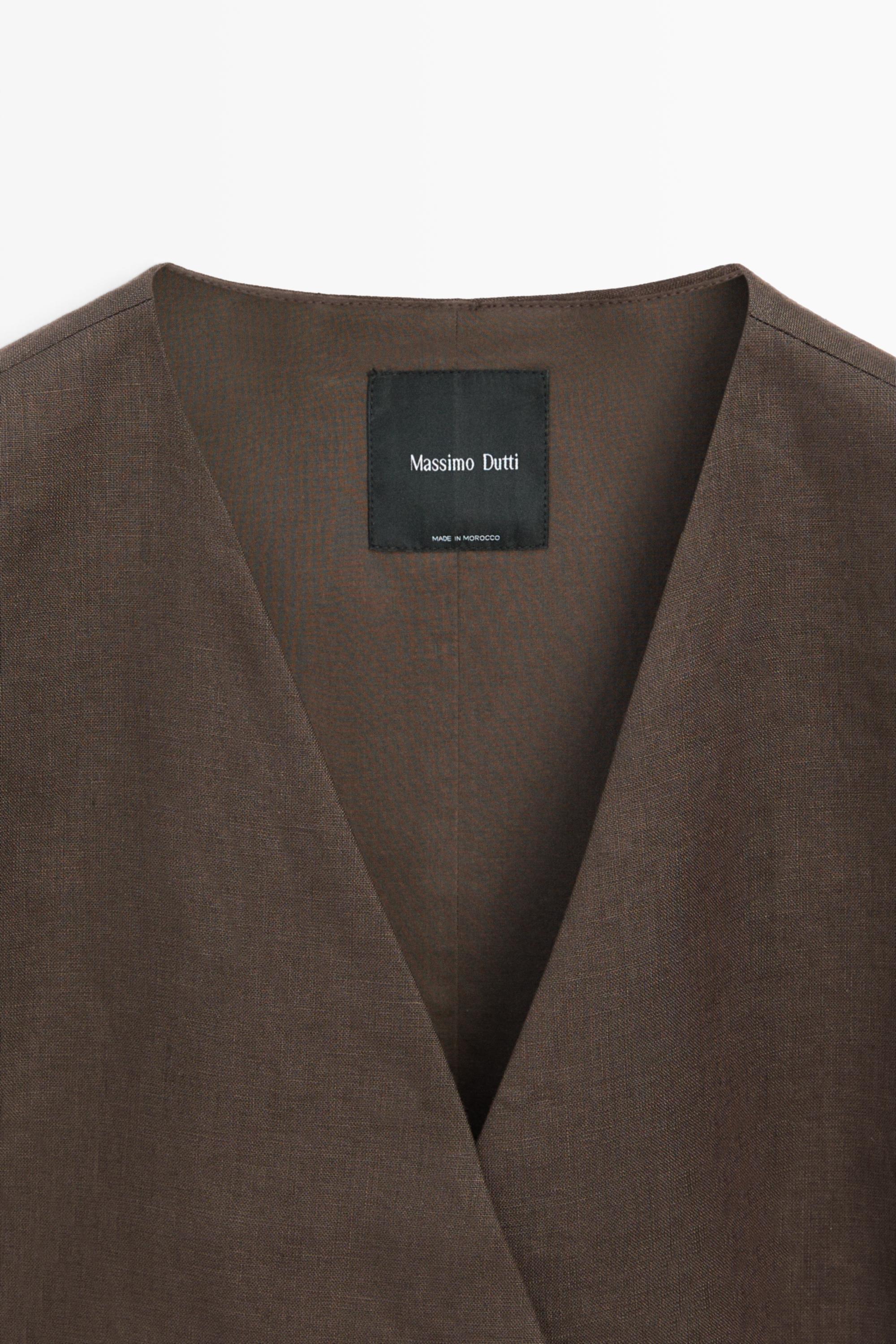 Linen blend waistcoat with wrap neckline — BROWN
