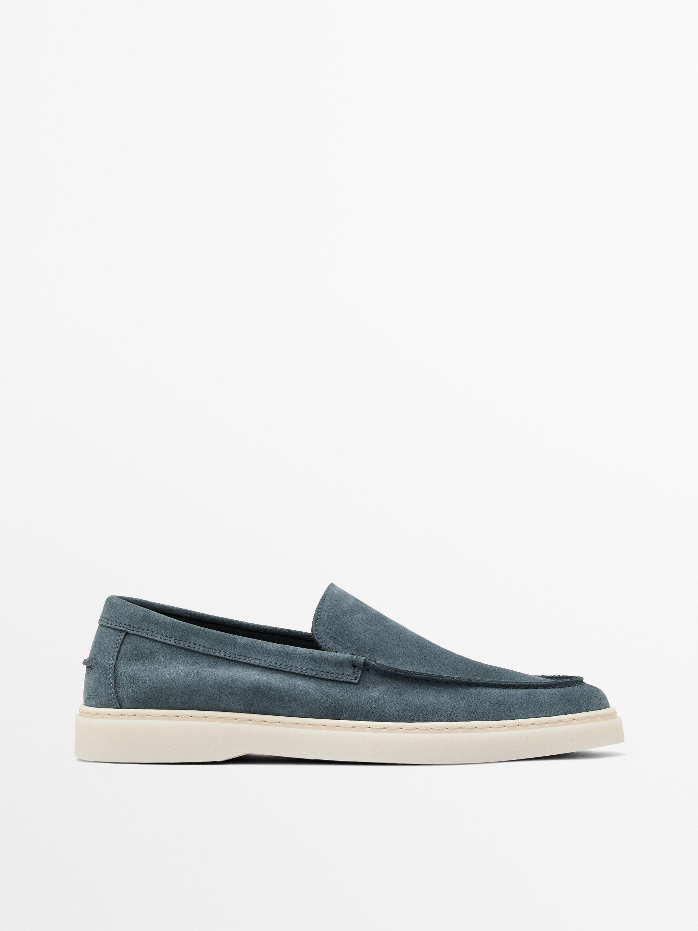 Split leather loafers with moc toe