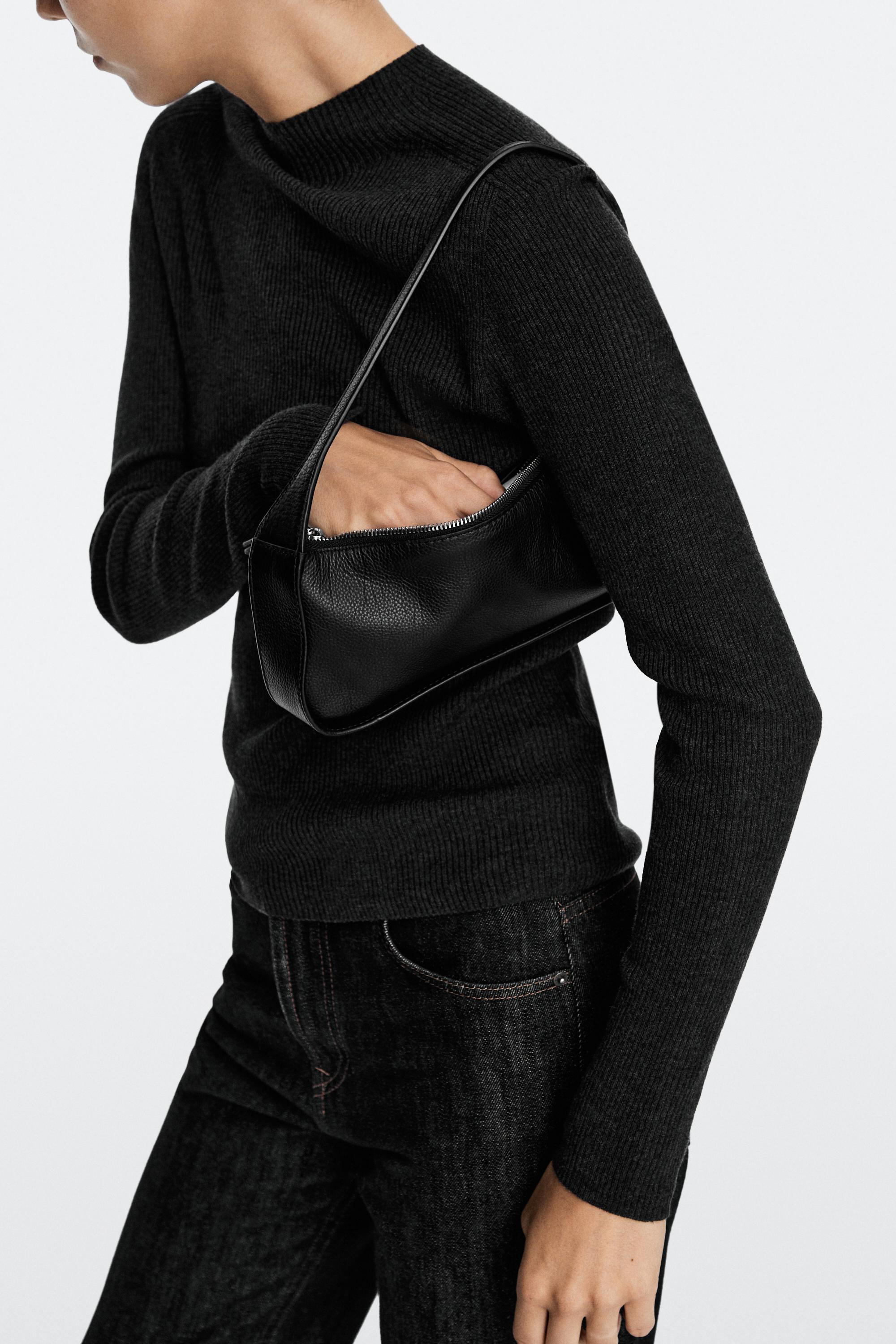 Mini leather shoulder bag — BLACK