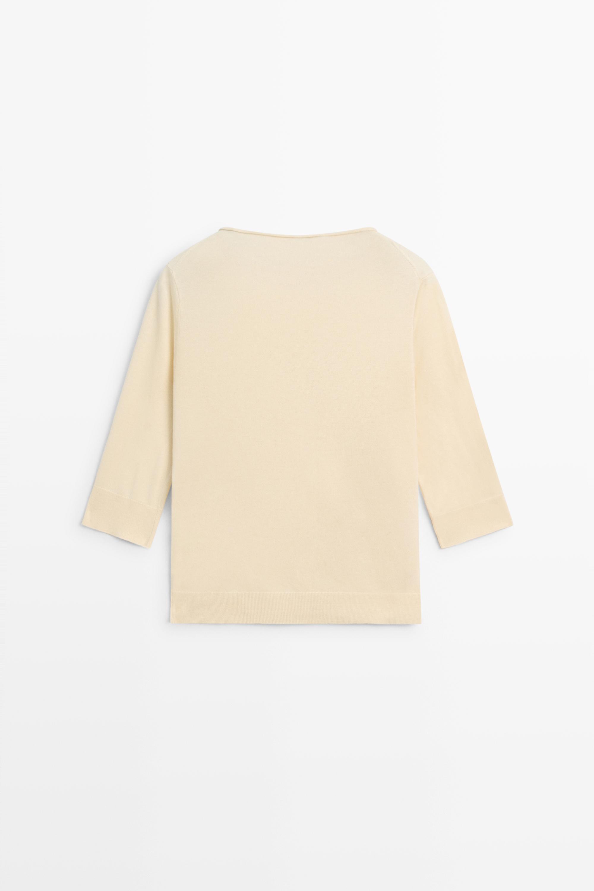 Cotton blend boat neck cardigan — Vanilla