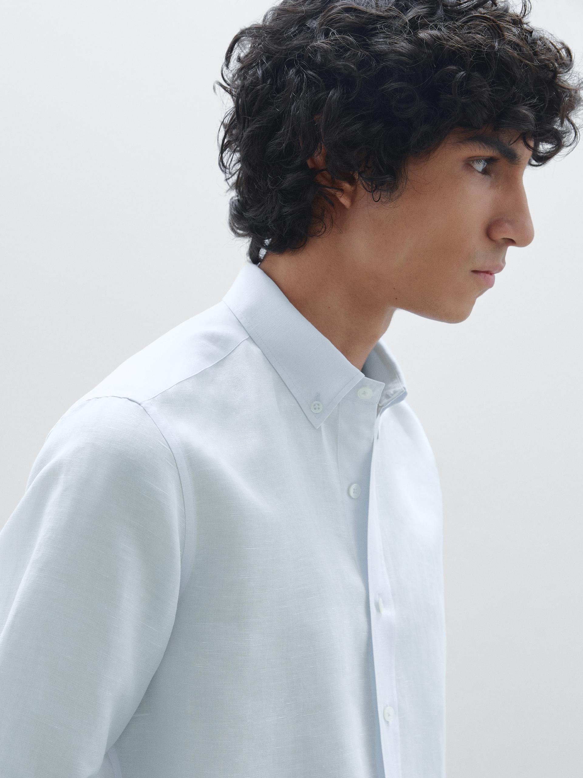 Camicia Leggera Slim Fit In Misto Lino - Azzurro Chiaro - S - Massimo Dutti - Maschile