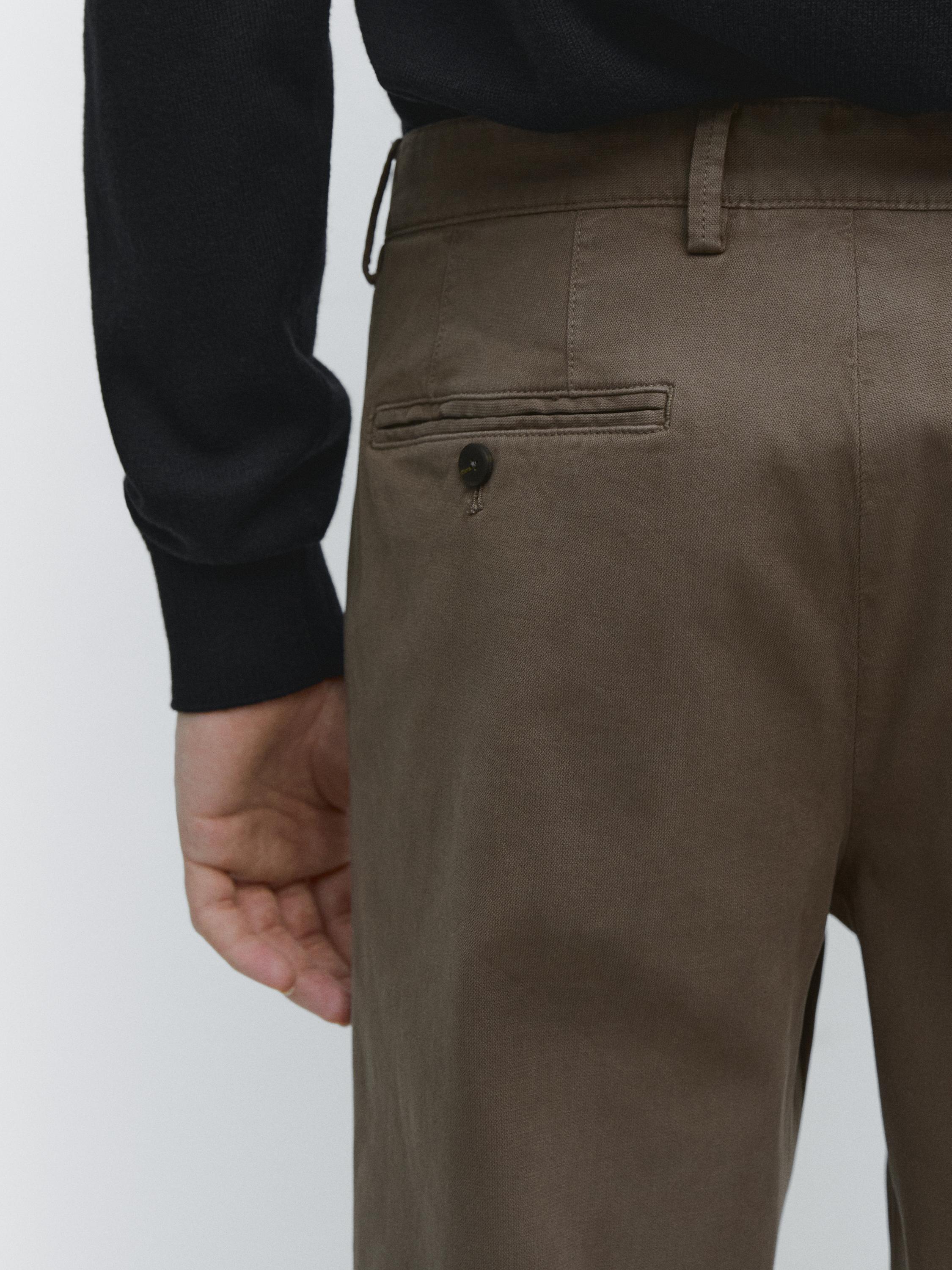 Slim-fit micro-textured trousers — GREEN