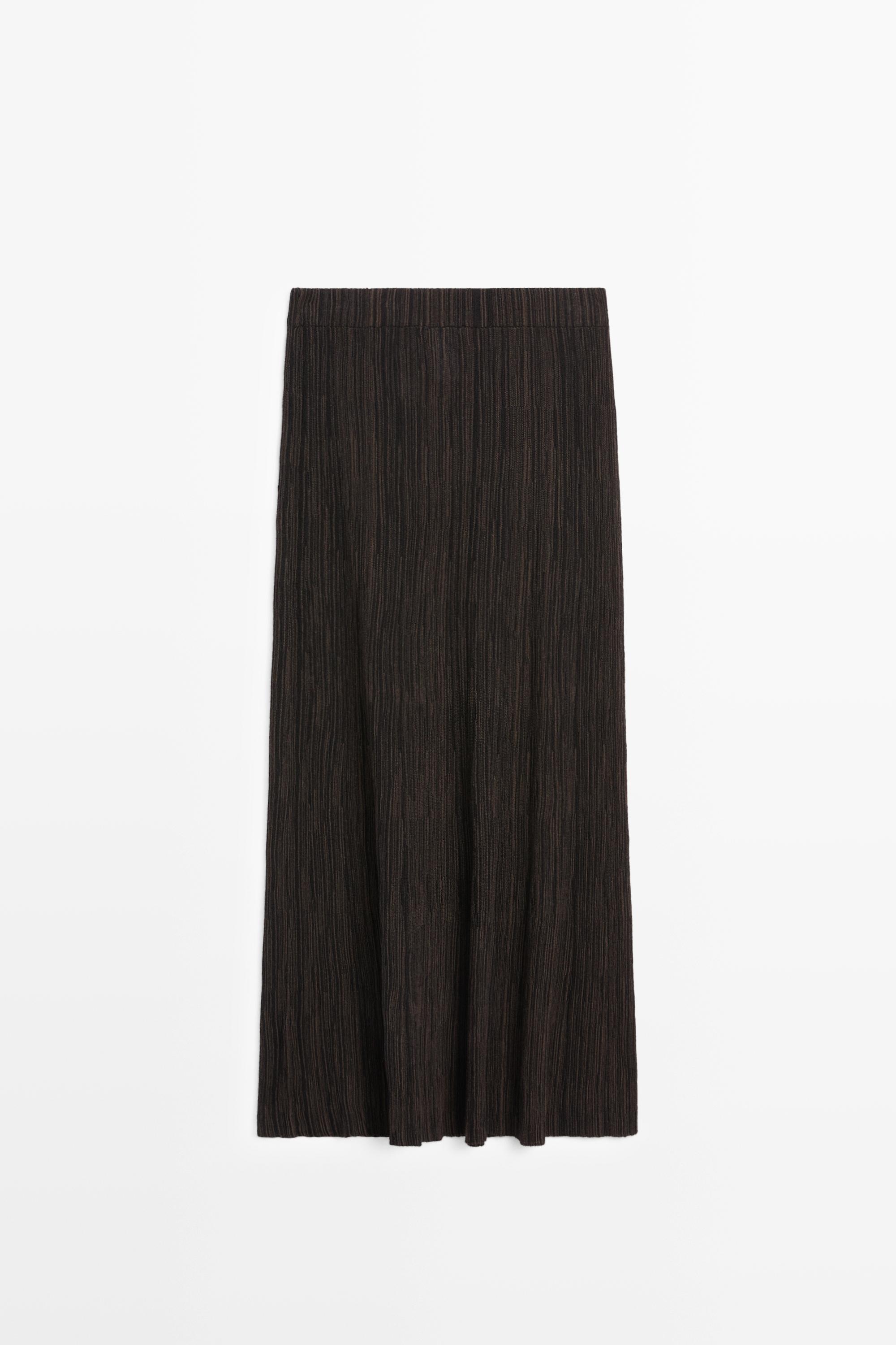Total look pleated midi skirt with striped detail — Chocolate
