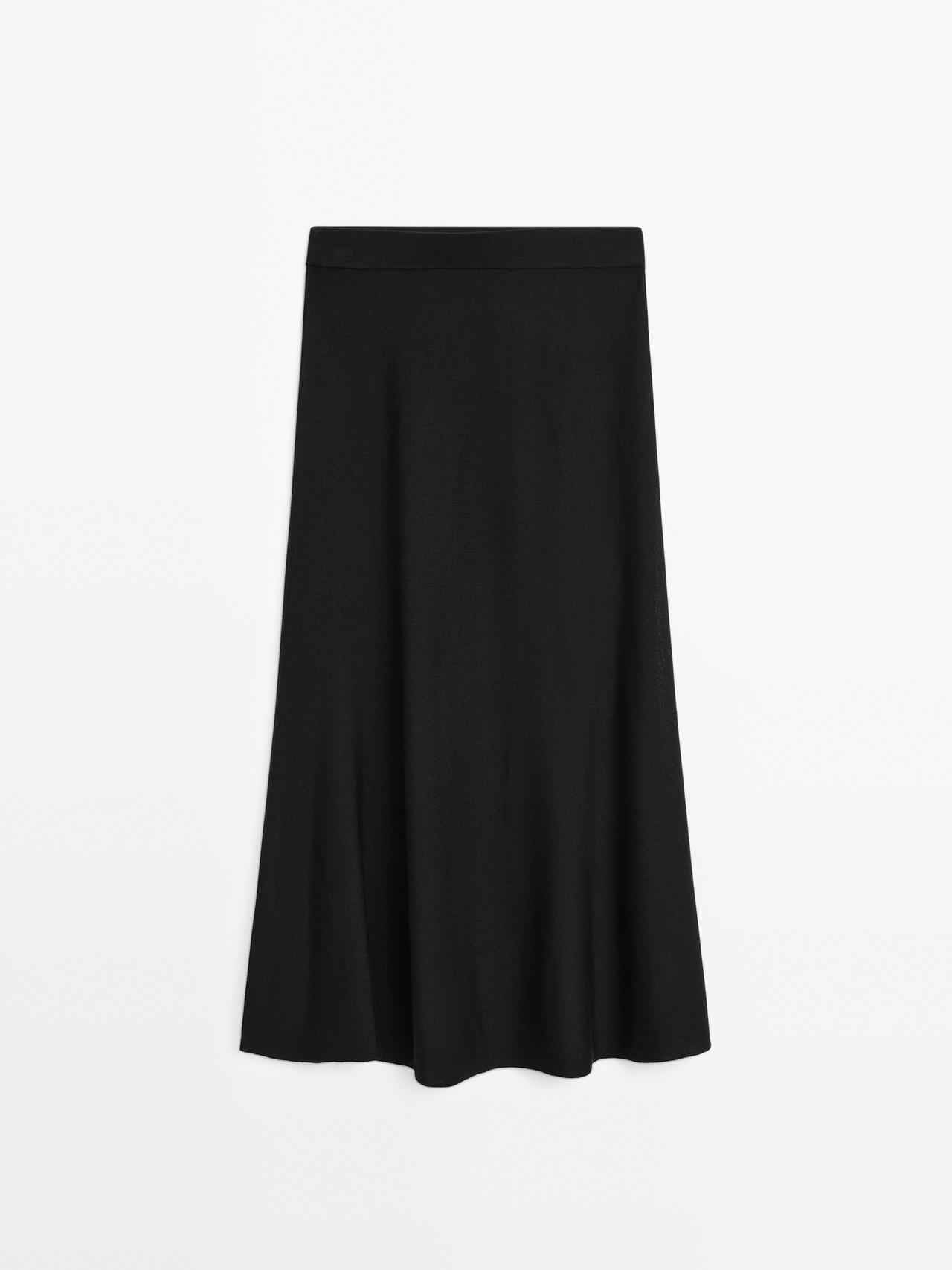 Massimo Dutti - Dame - Lang Nederdel Med Svaj - Sort - L