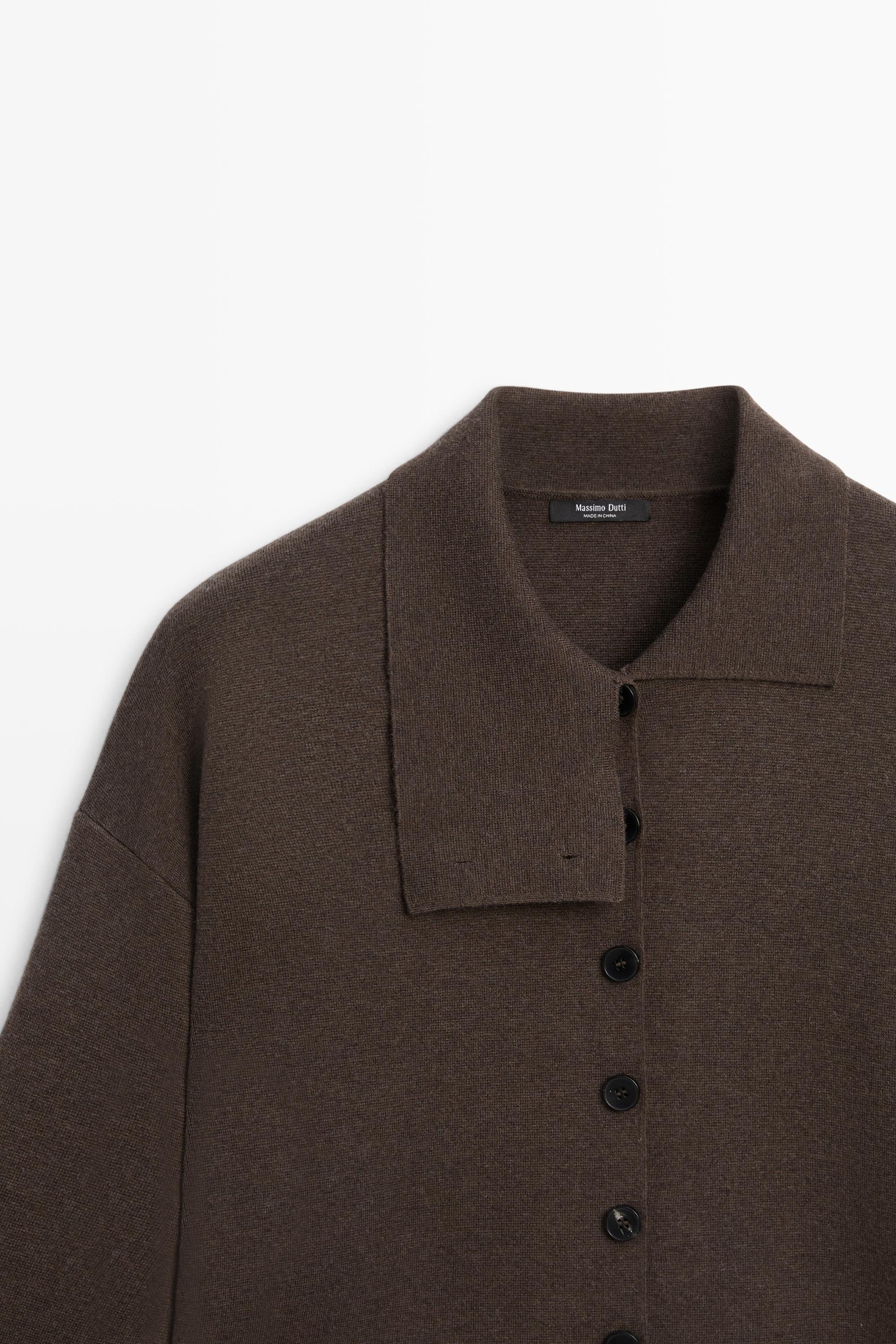 Knit cardigan with collar detail — CHOCOLATE BROWN