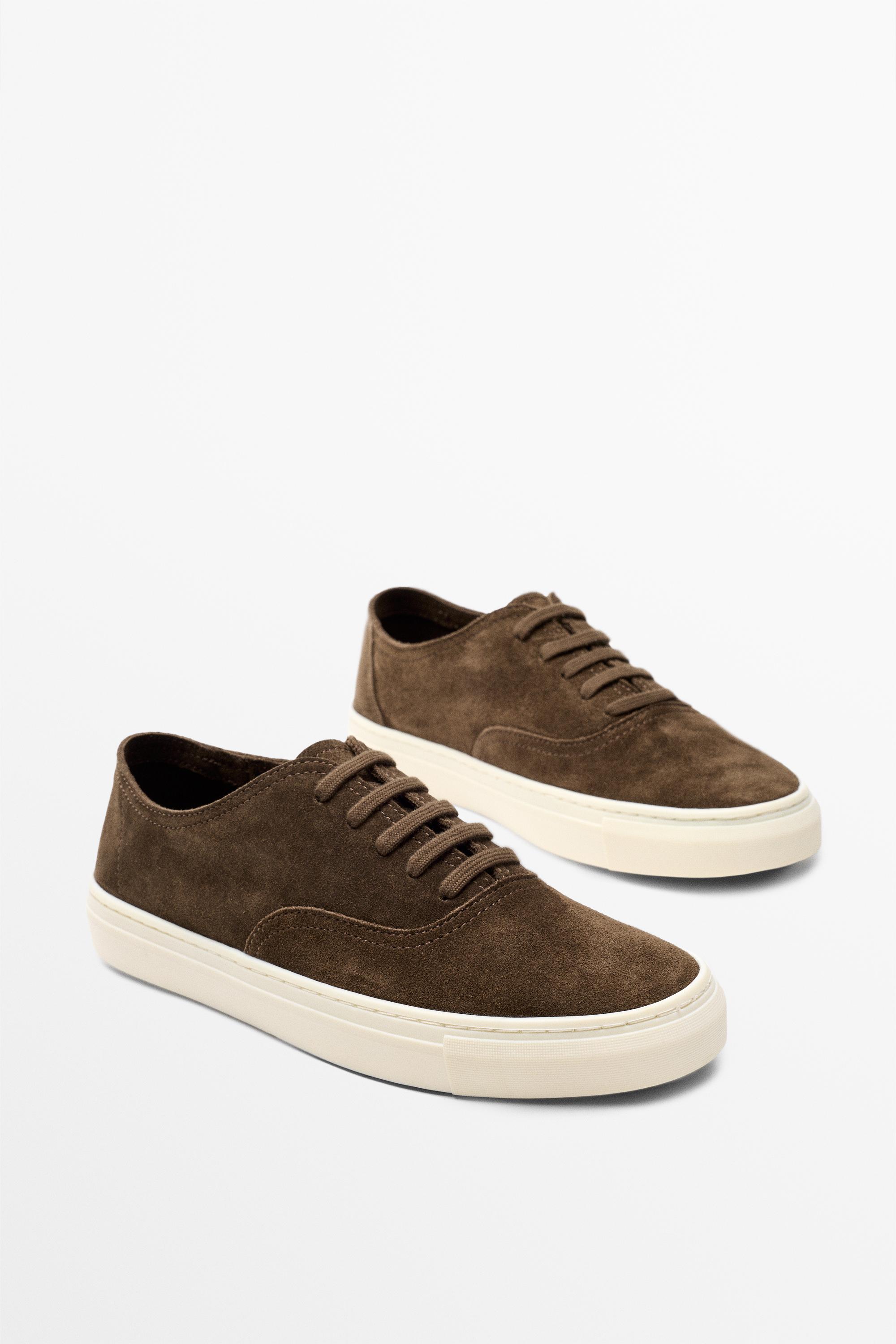 Soft split suede leather sneaker — BROWN
