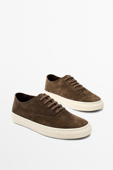 Soft split suede leather sneaker — BROWN 2