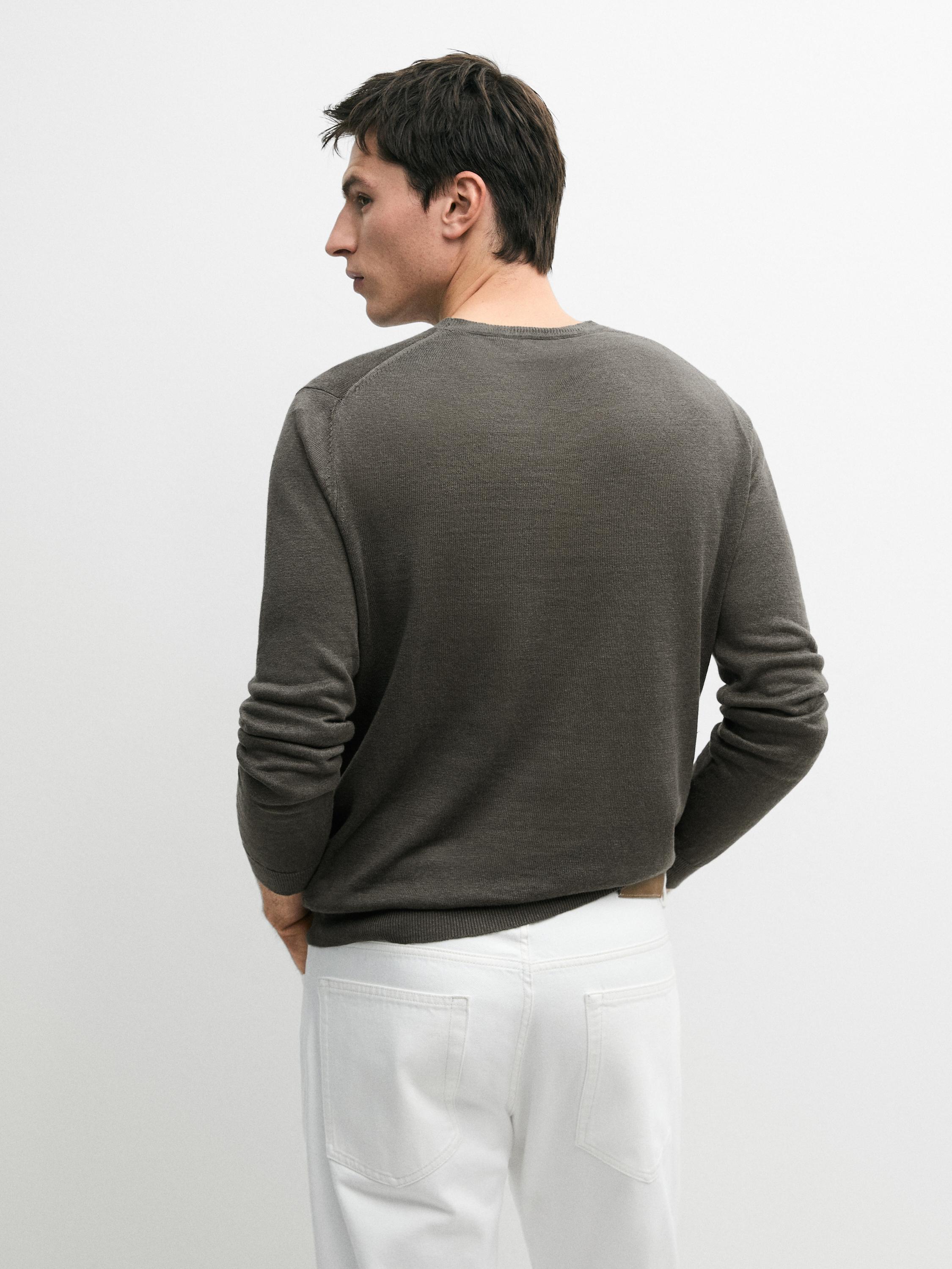 100% linen knit crew neck sweater — Powder