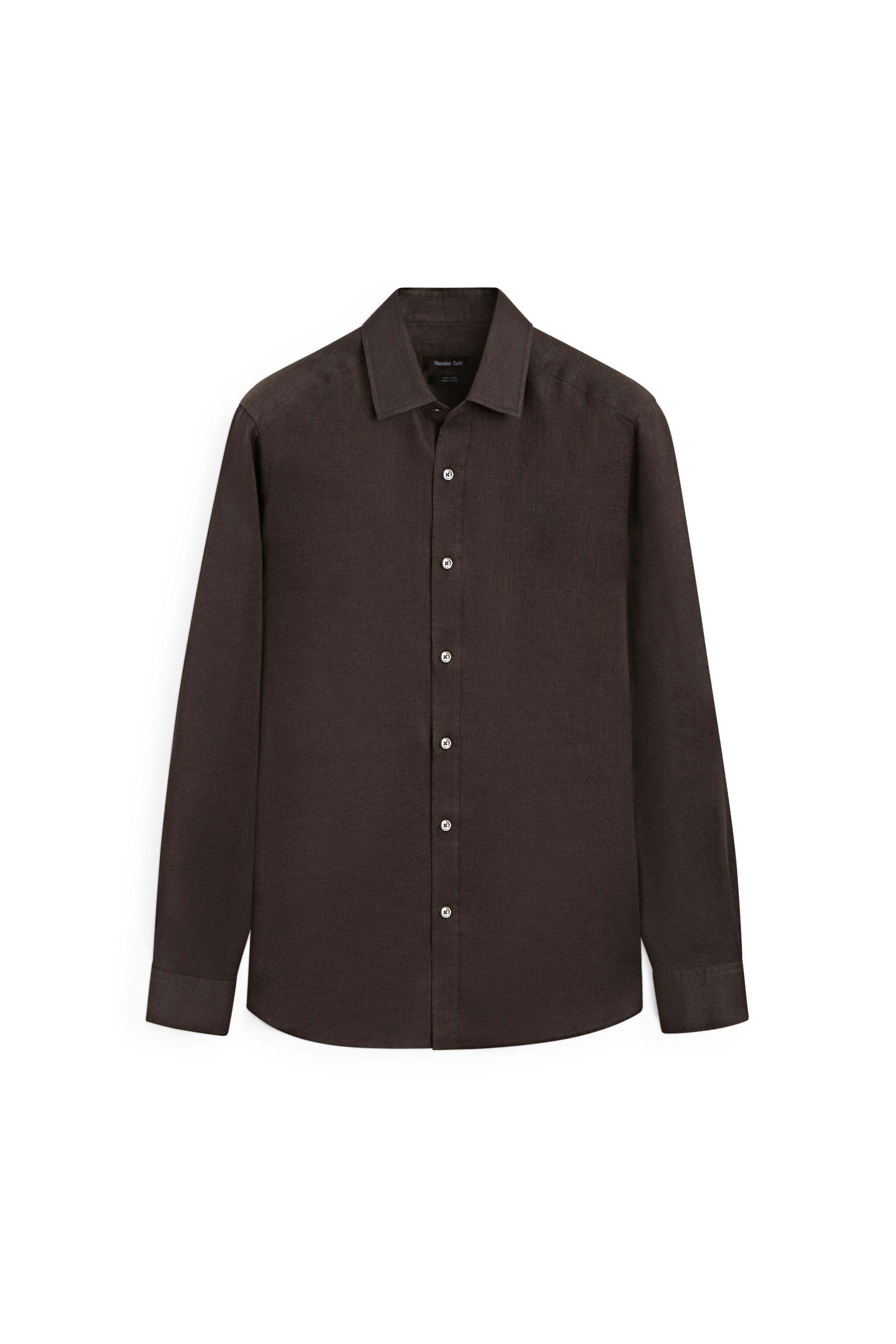 Regular fit 100% linen shirt — BROWN