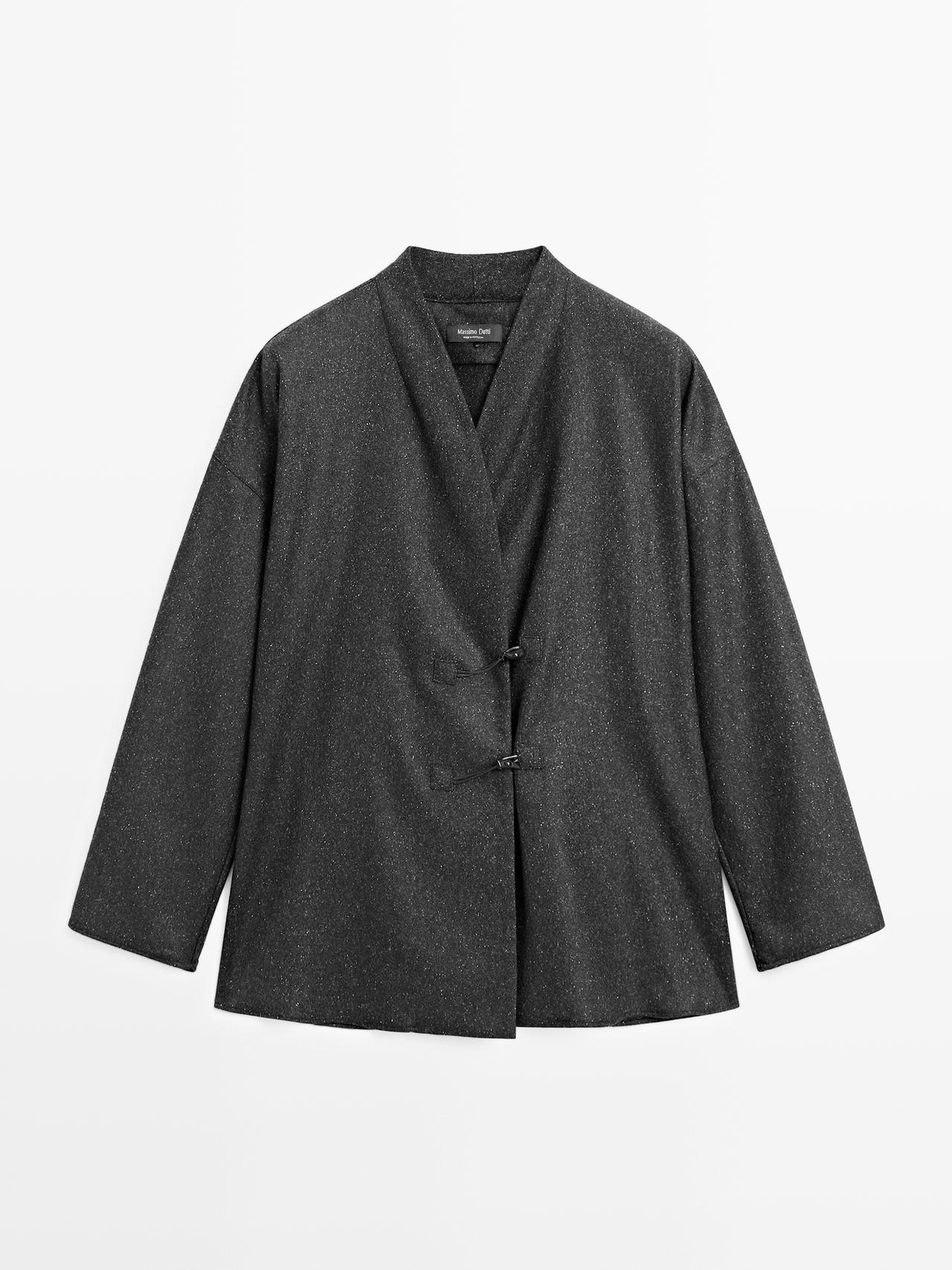 Massimo Dutti - Dame - Skjorte I Uldblanding Med Knickerbocker-Garn­effekt Og Detaljer Med Hornknapper. - Sort - Xs