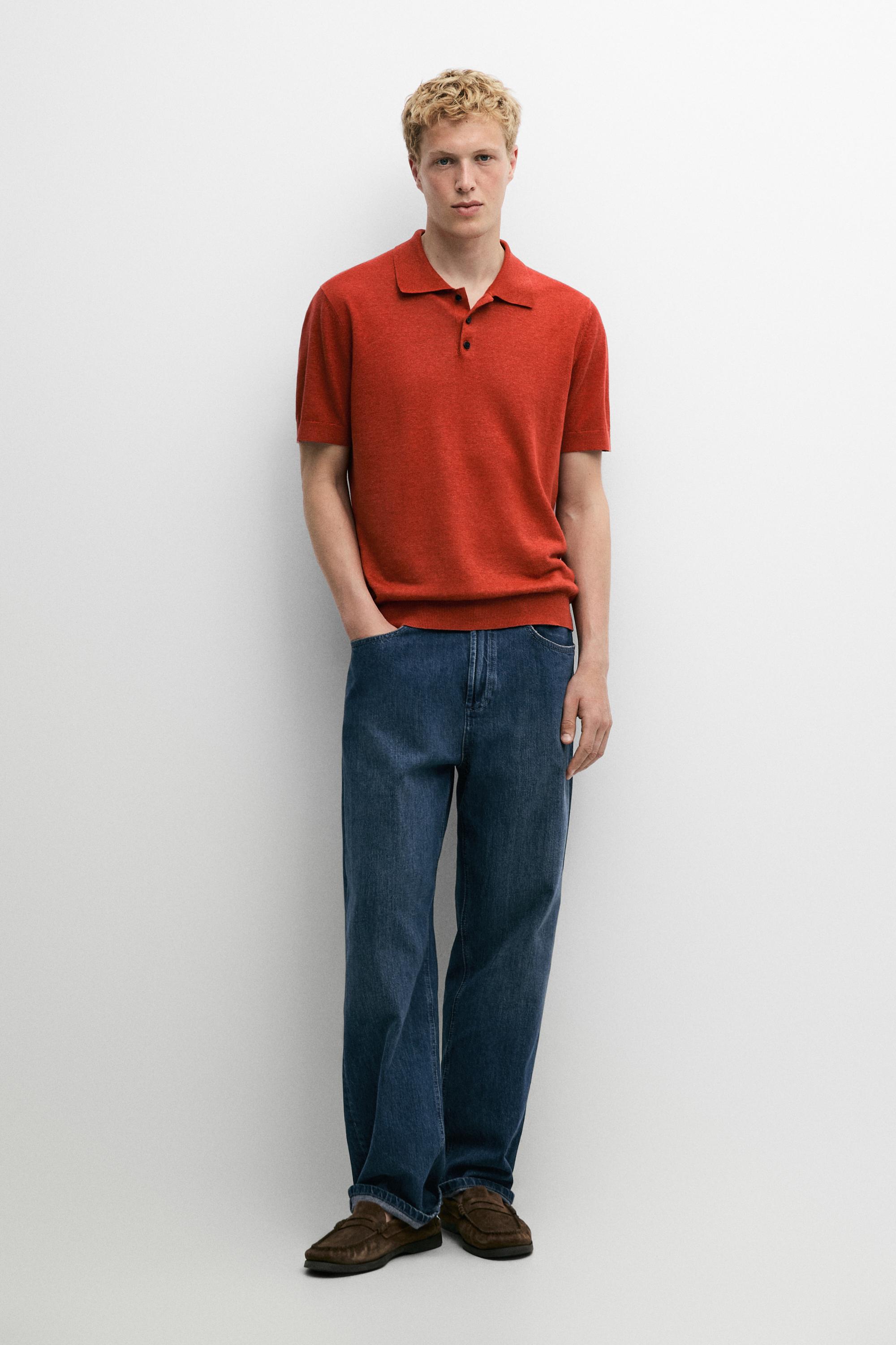 100% linen knit polo shirt — ORANGE