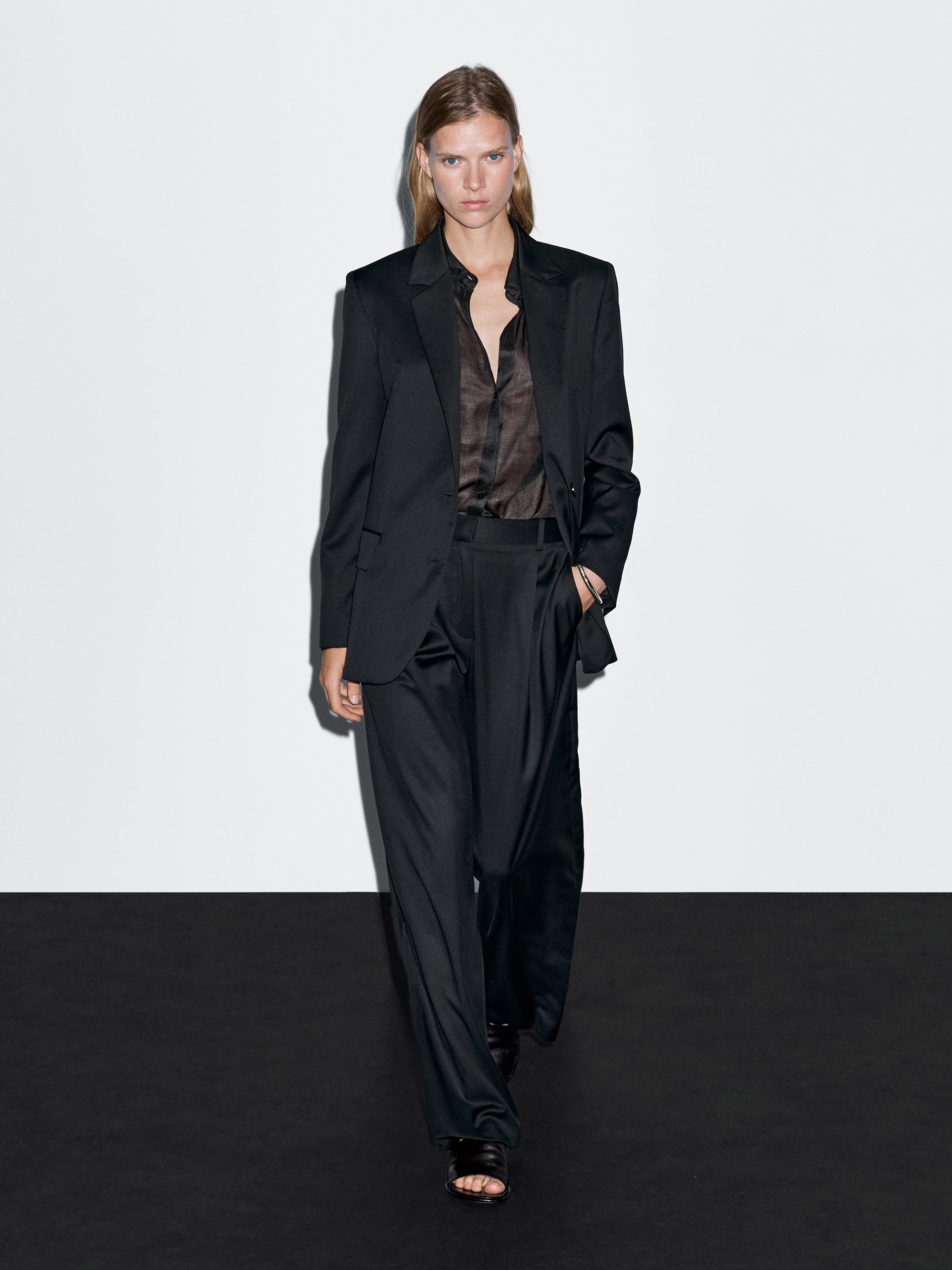 100% cool wool wide-leg trousers