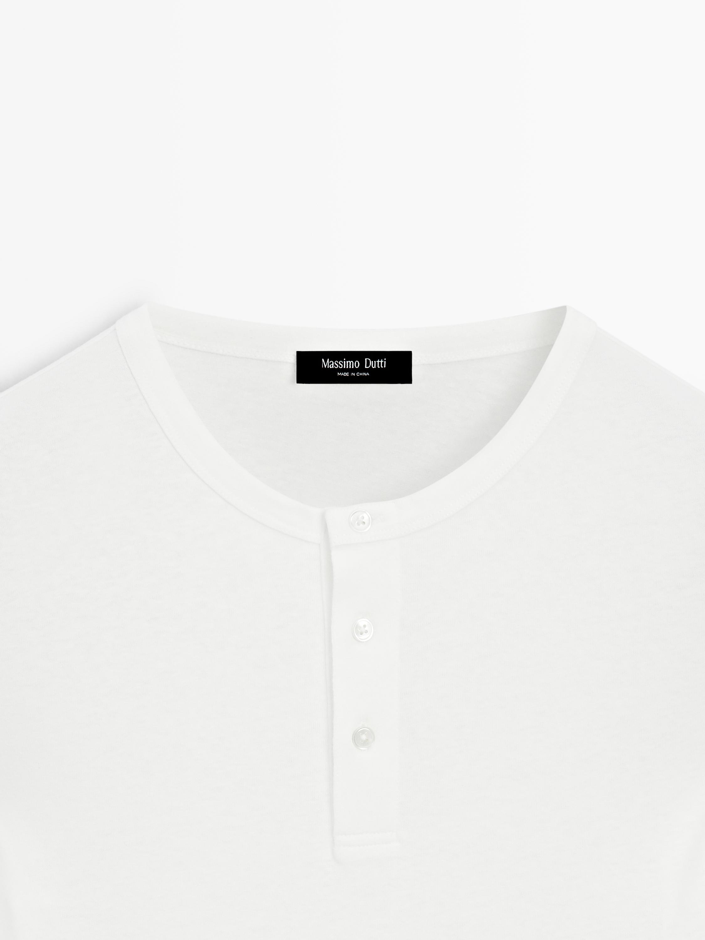 Long sleeve henley neck T-shirt — WHITE