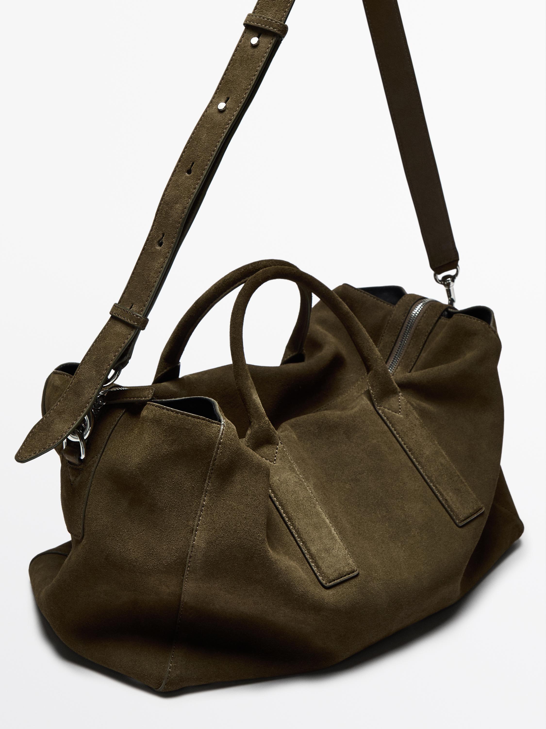 Split suede leather travel bag