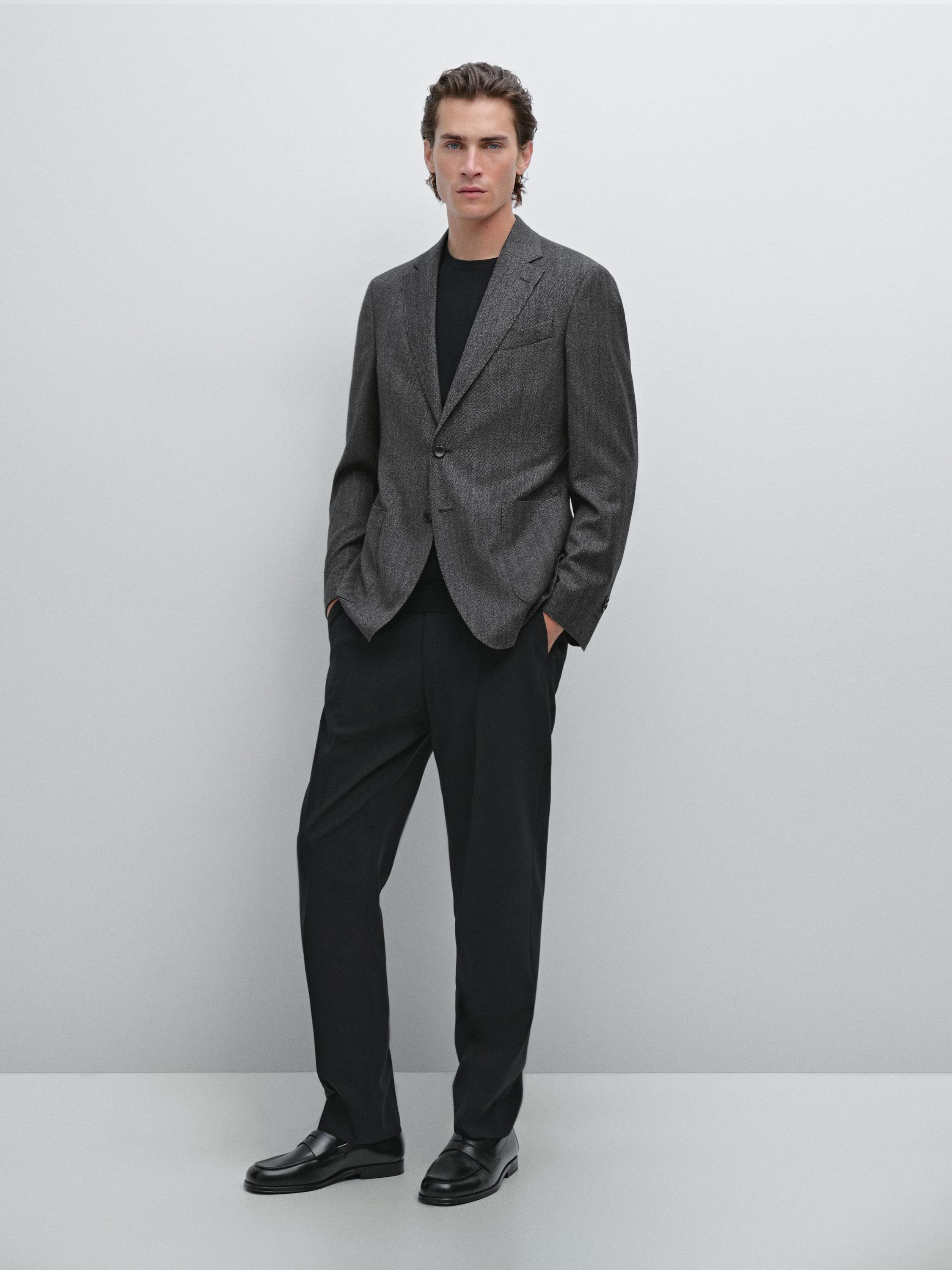 Blazer aus Wollmischgewebe mit Fischgrätenmuster