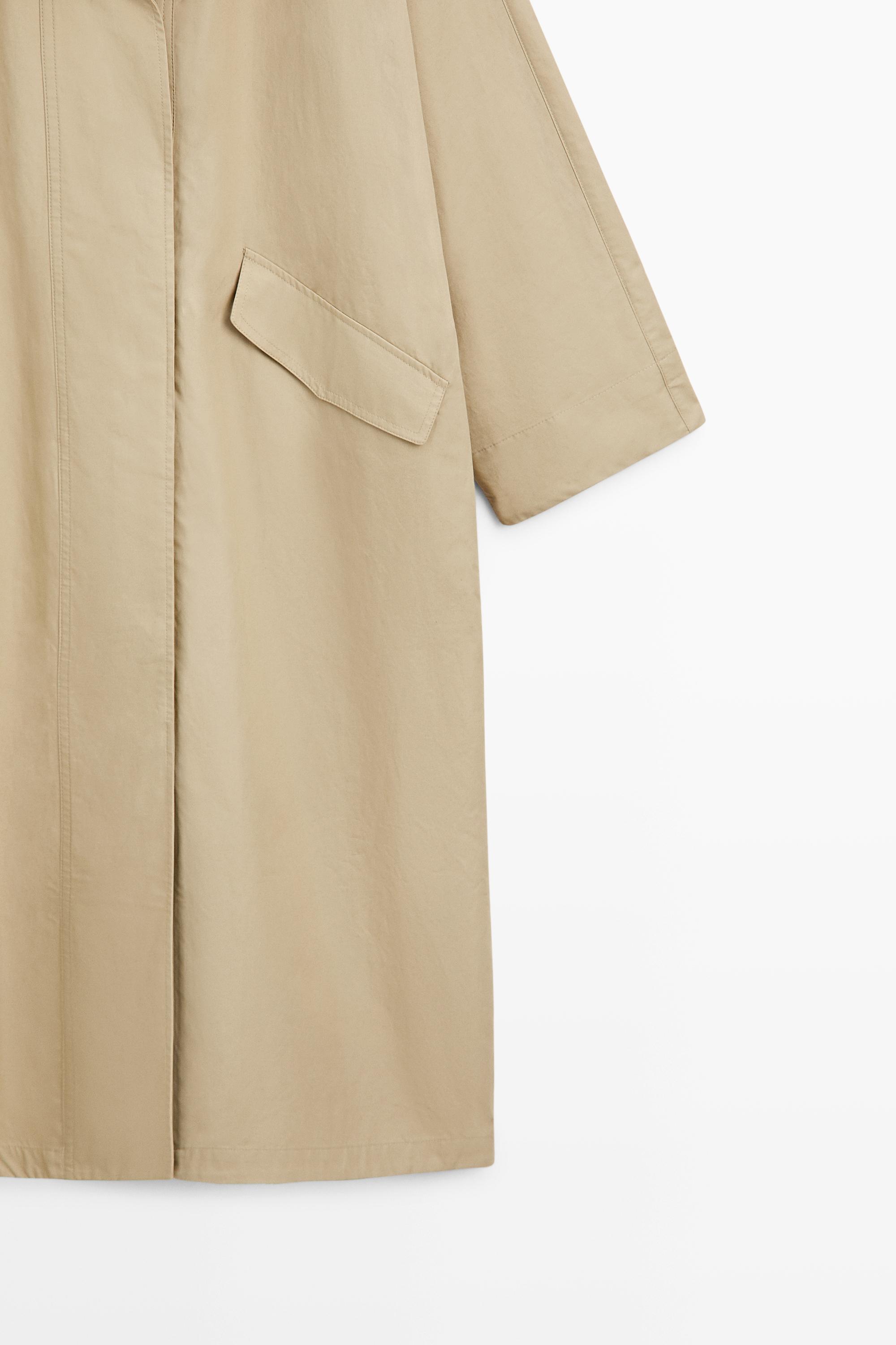 100% Cotton High-Neck Trench Coat — Light Beige