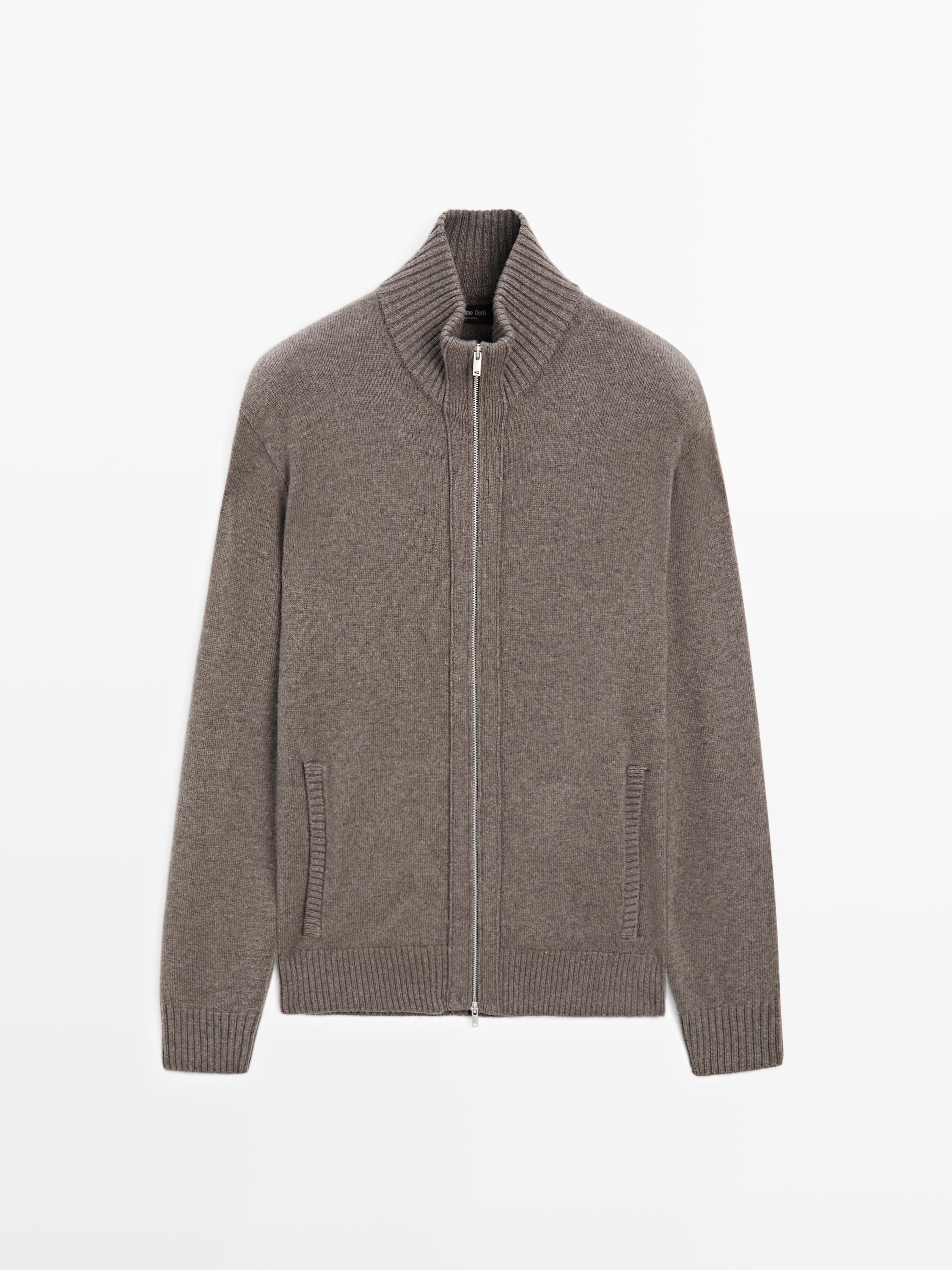 Wool blend cardigan with zip detail