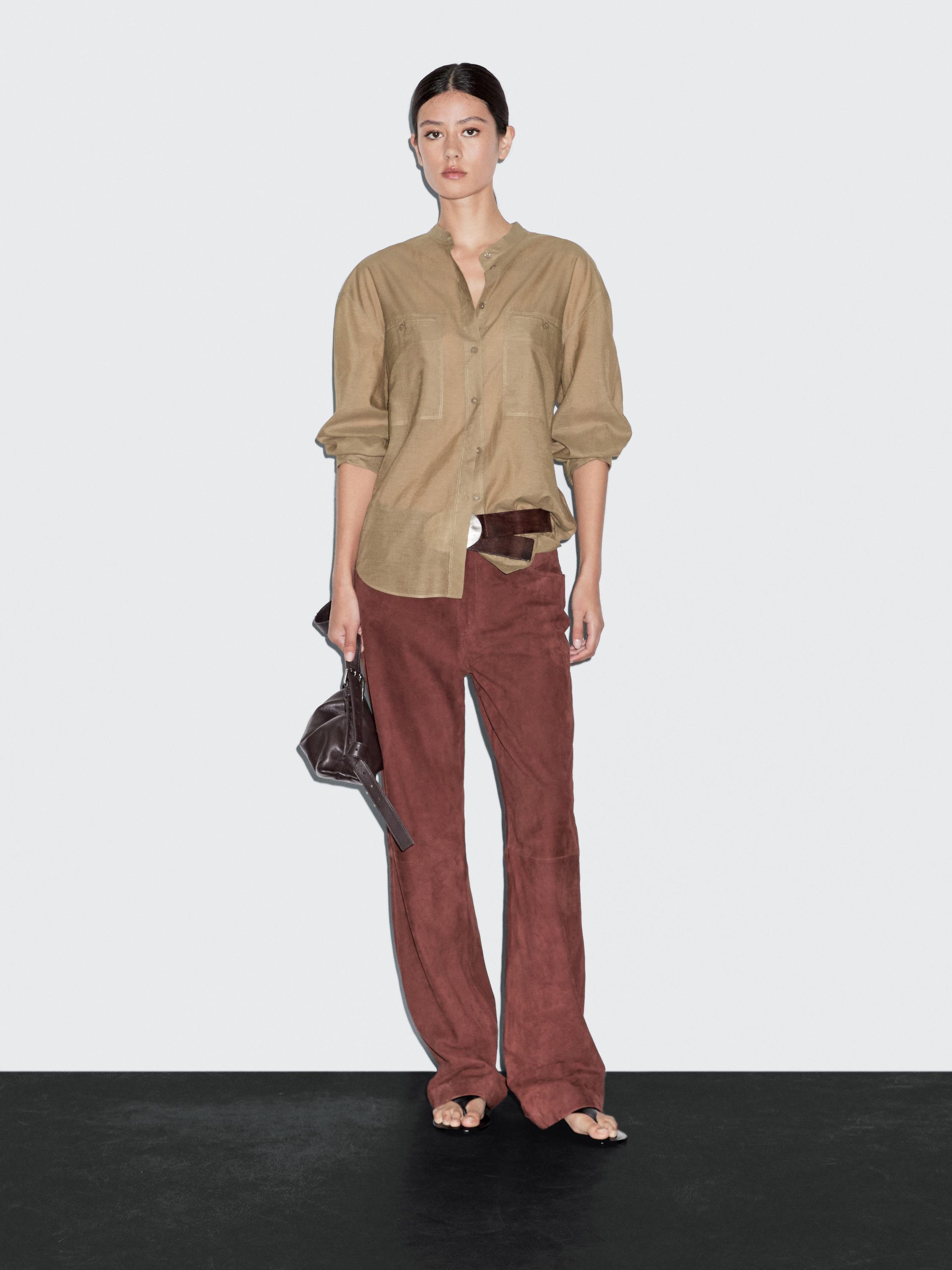 Long shirt with stand collar