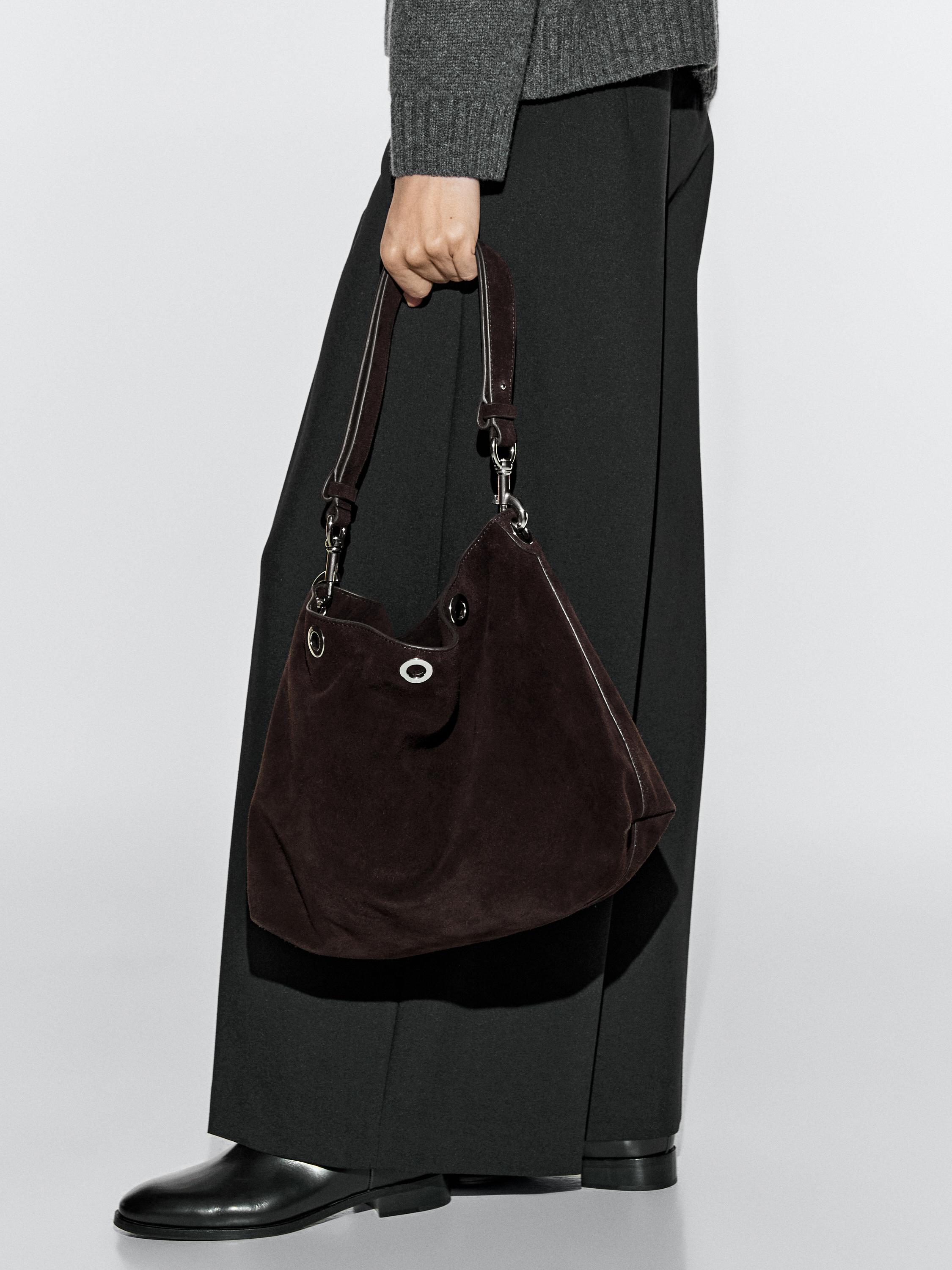 Split suede leather bag with eyelets
