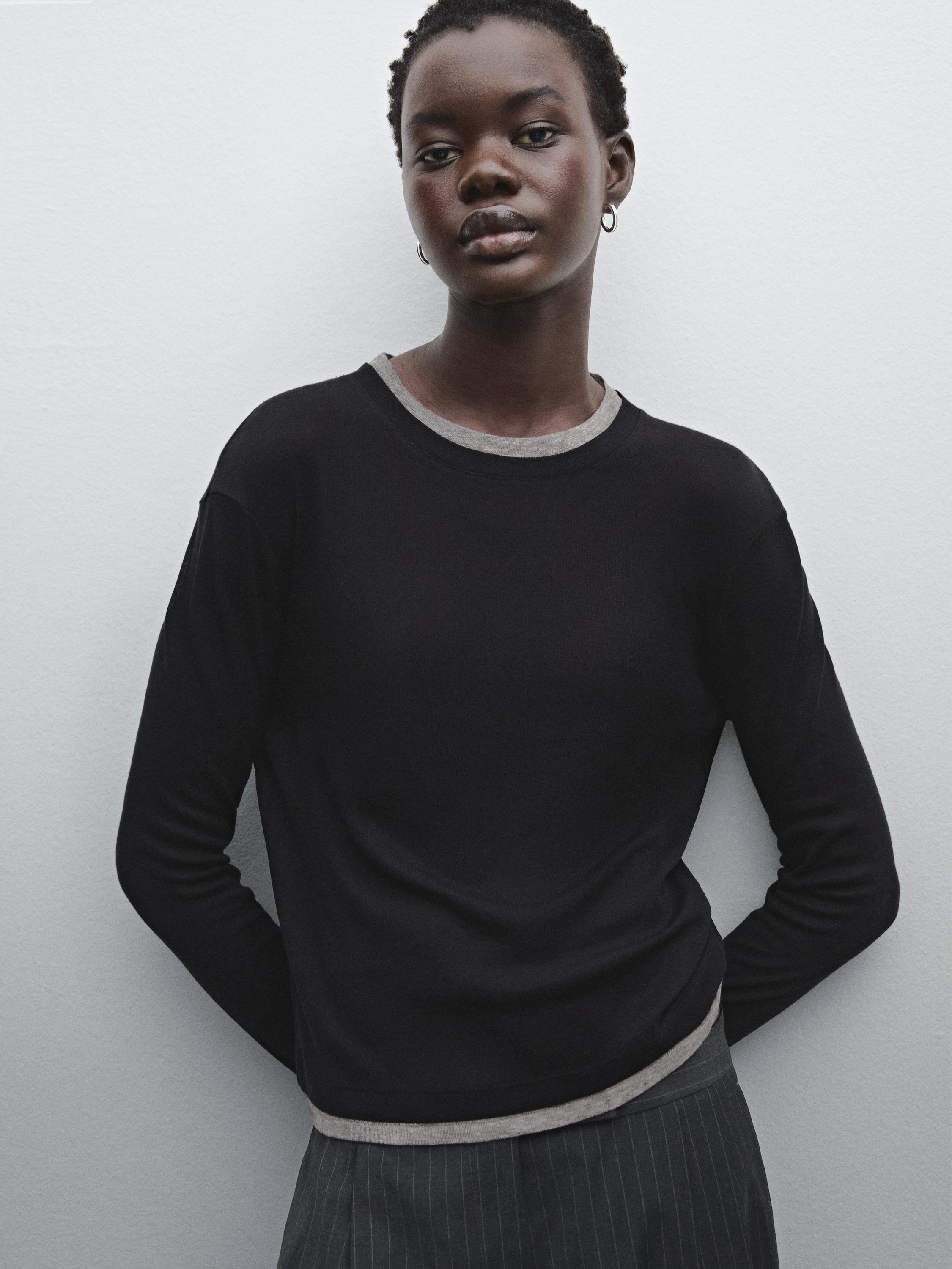 Lightweight double-layer wool blend T-shirt