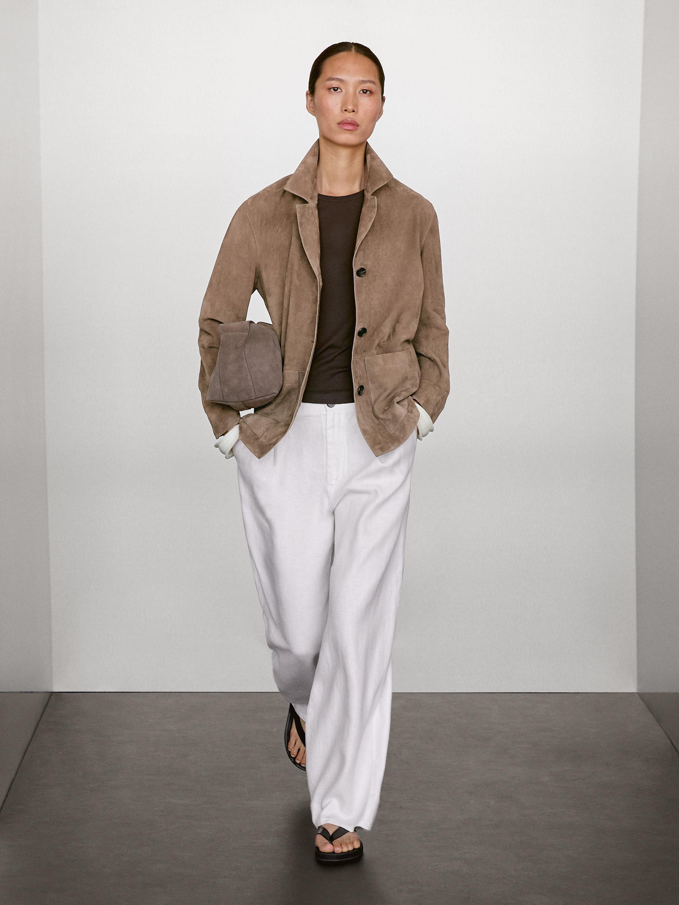 Leather Jacket Massimo Dutti Damen Lederjacke Massimo Dutti Beige