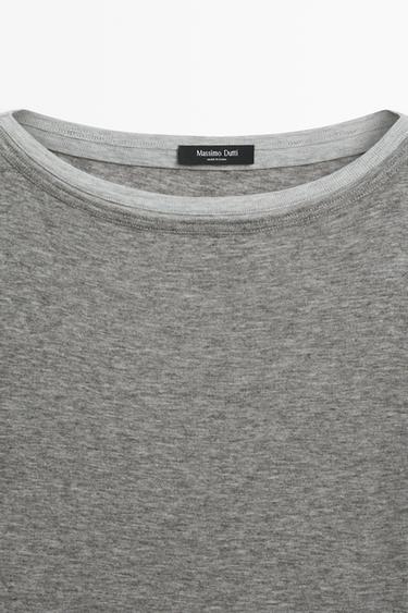 Double boat neck T-shirt — GREY MARL 9