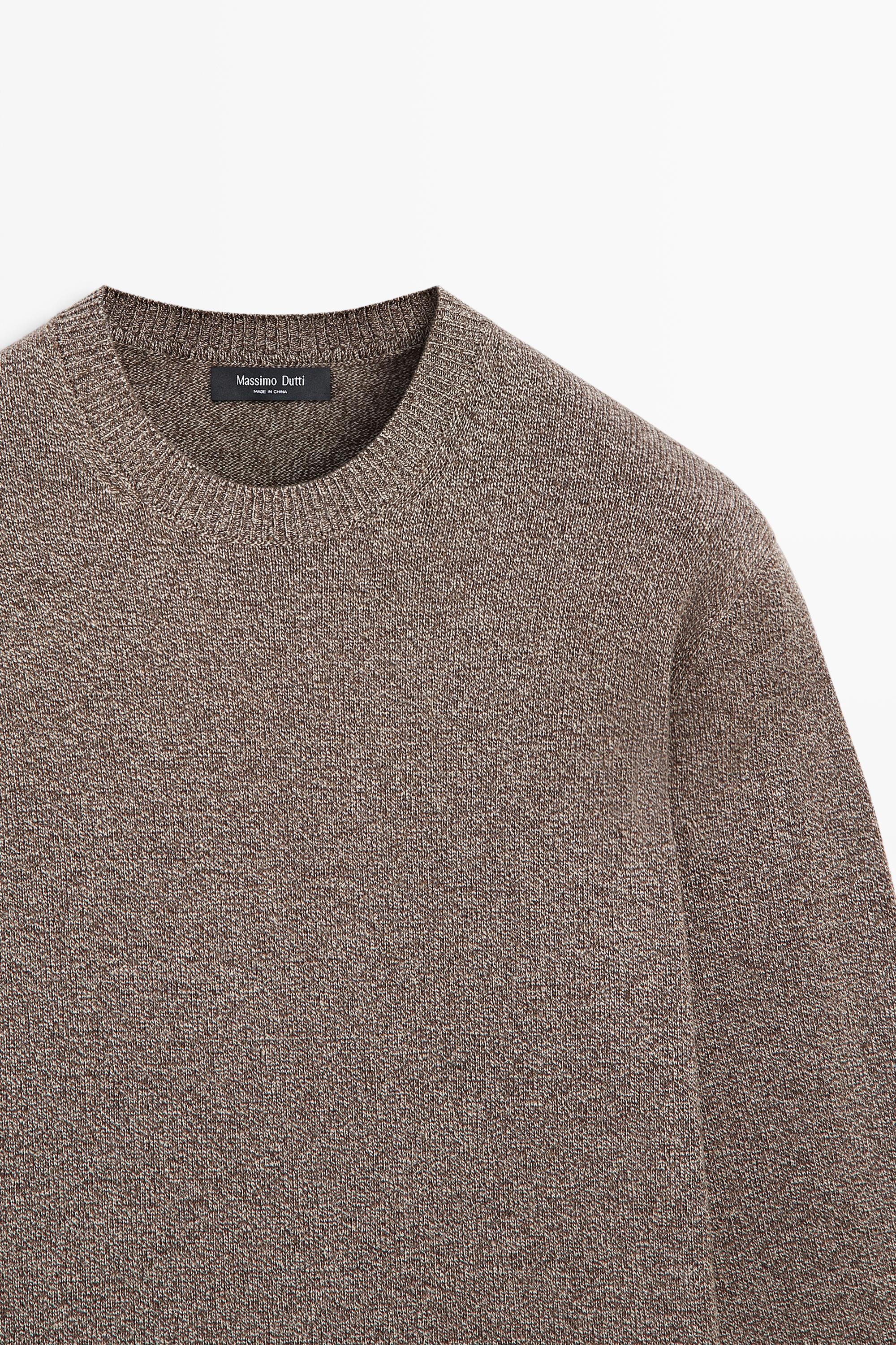 Mouliné knit sweater with wool, round neck - thumbnail 4