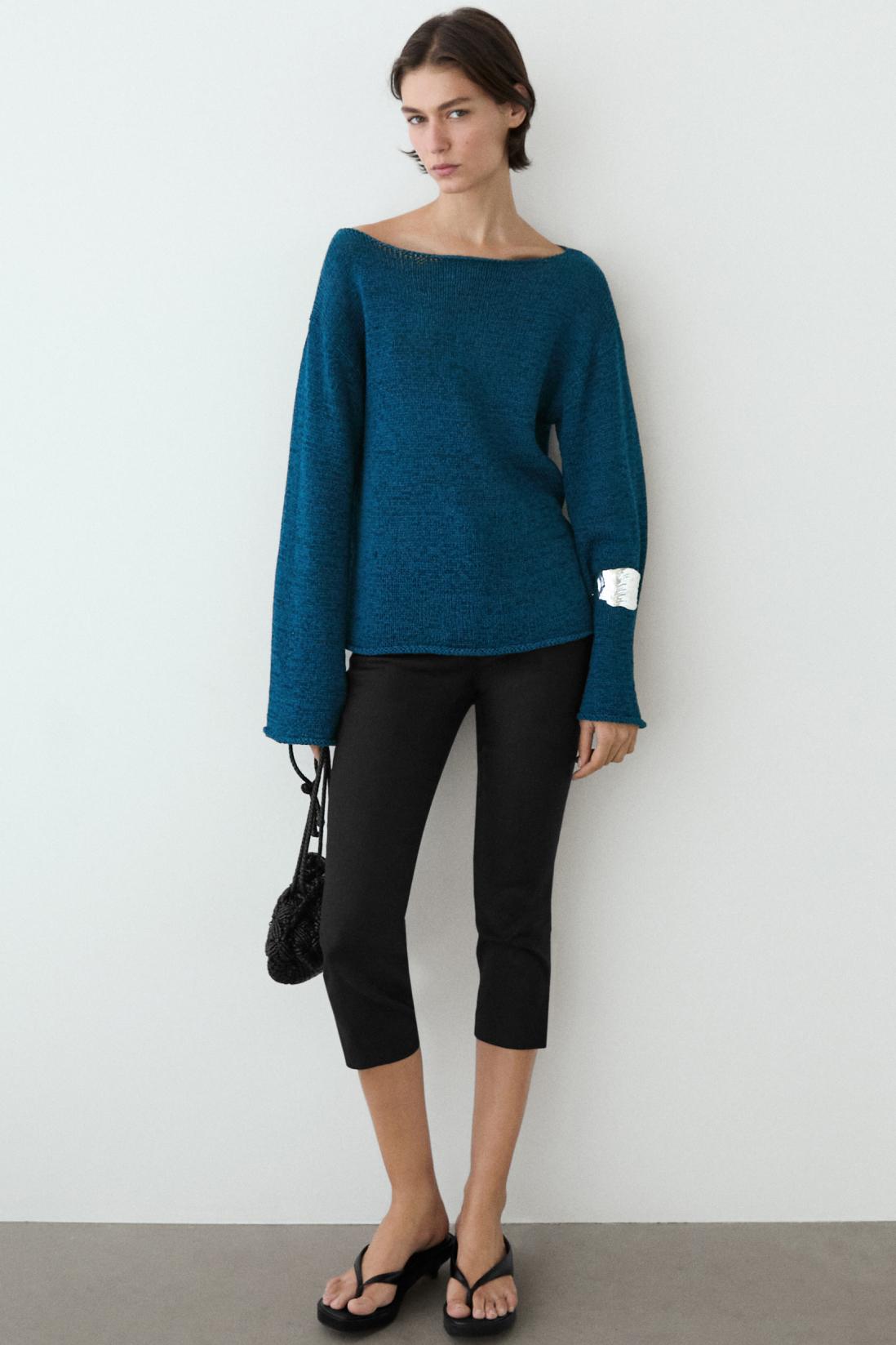 Cotton blend cutwork sweater — BLUE