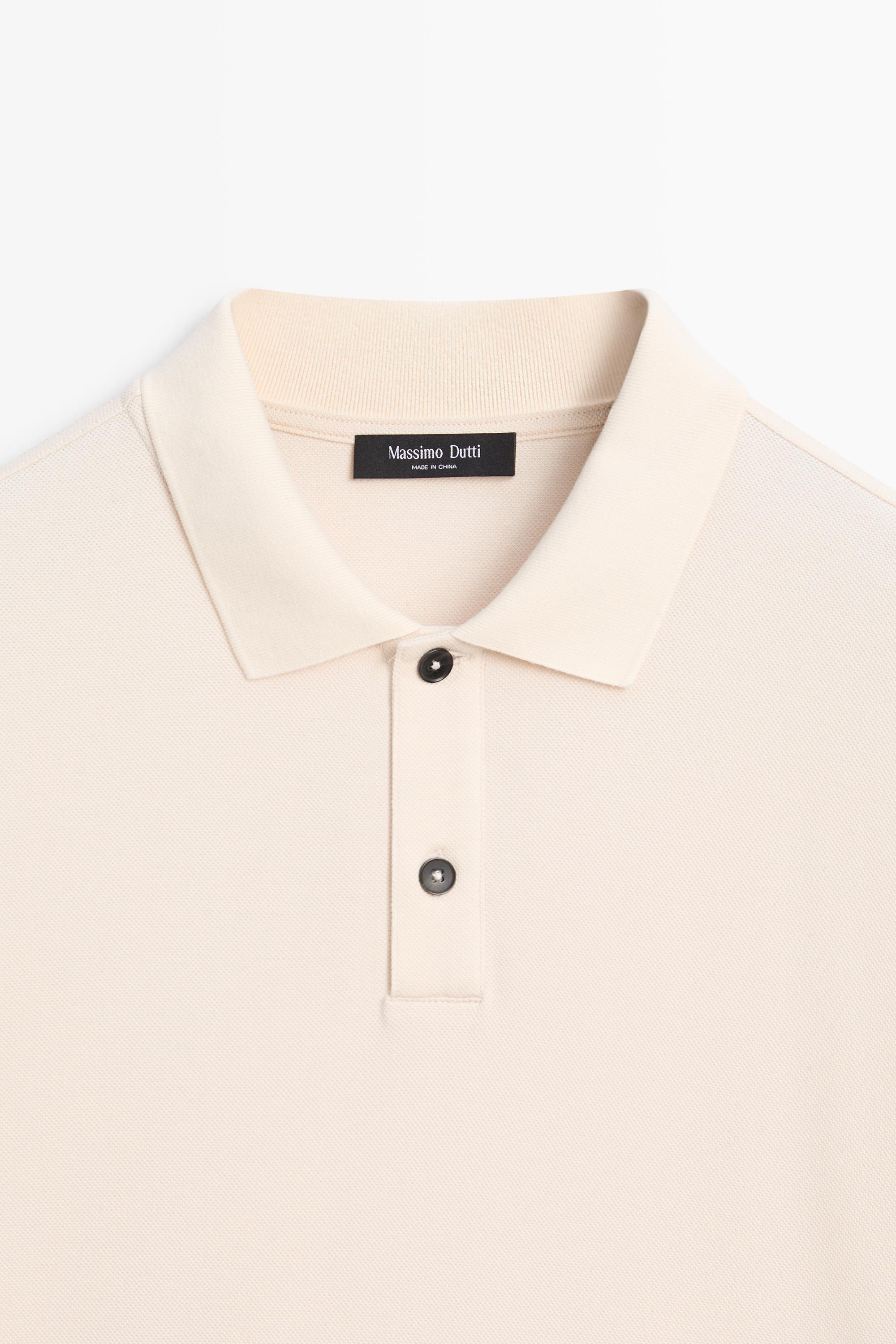 100% cotton micro-textured knit polo shirt — BEIGE