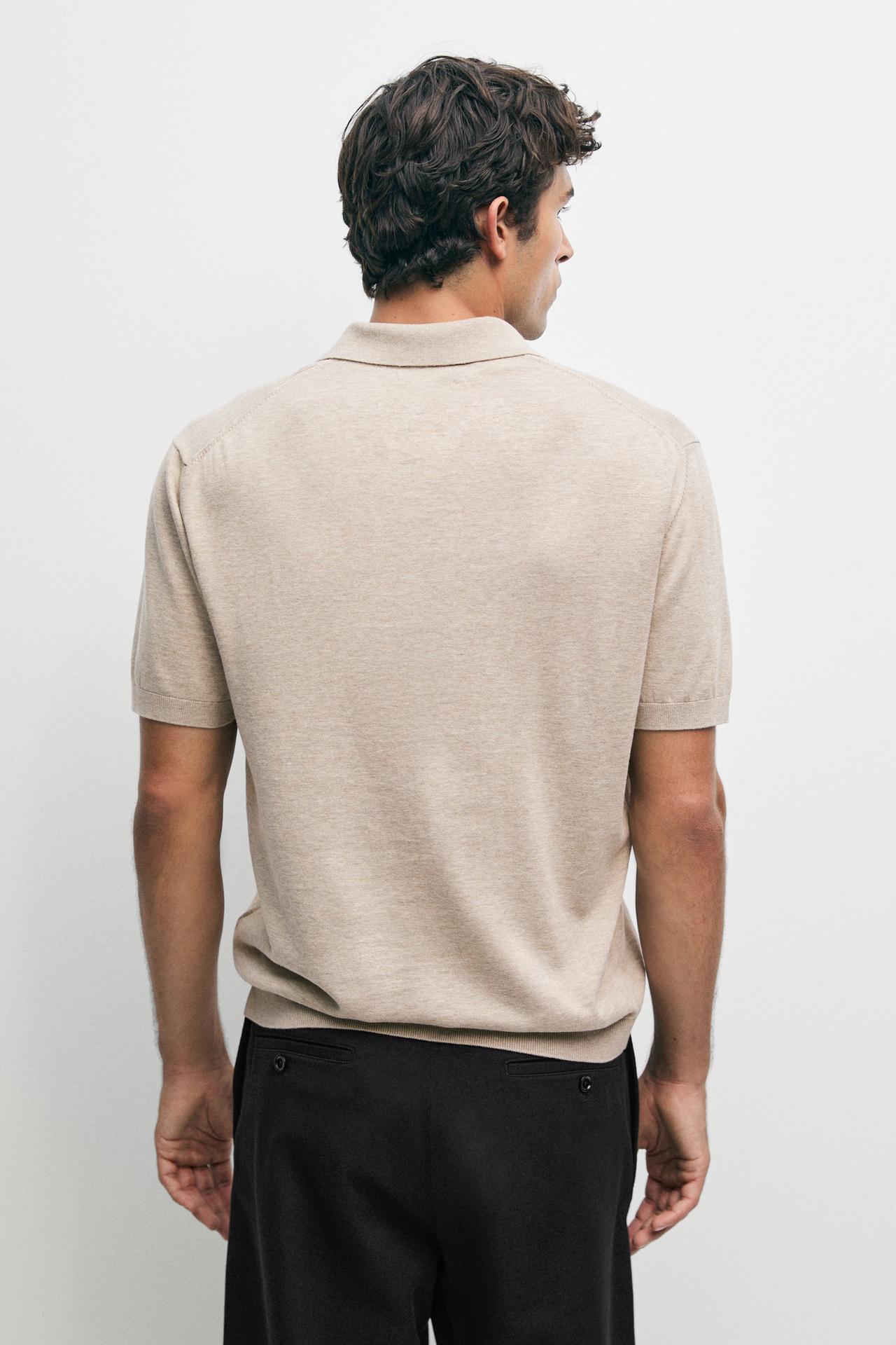 100% cotton knit polo sweater — BEIGE