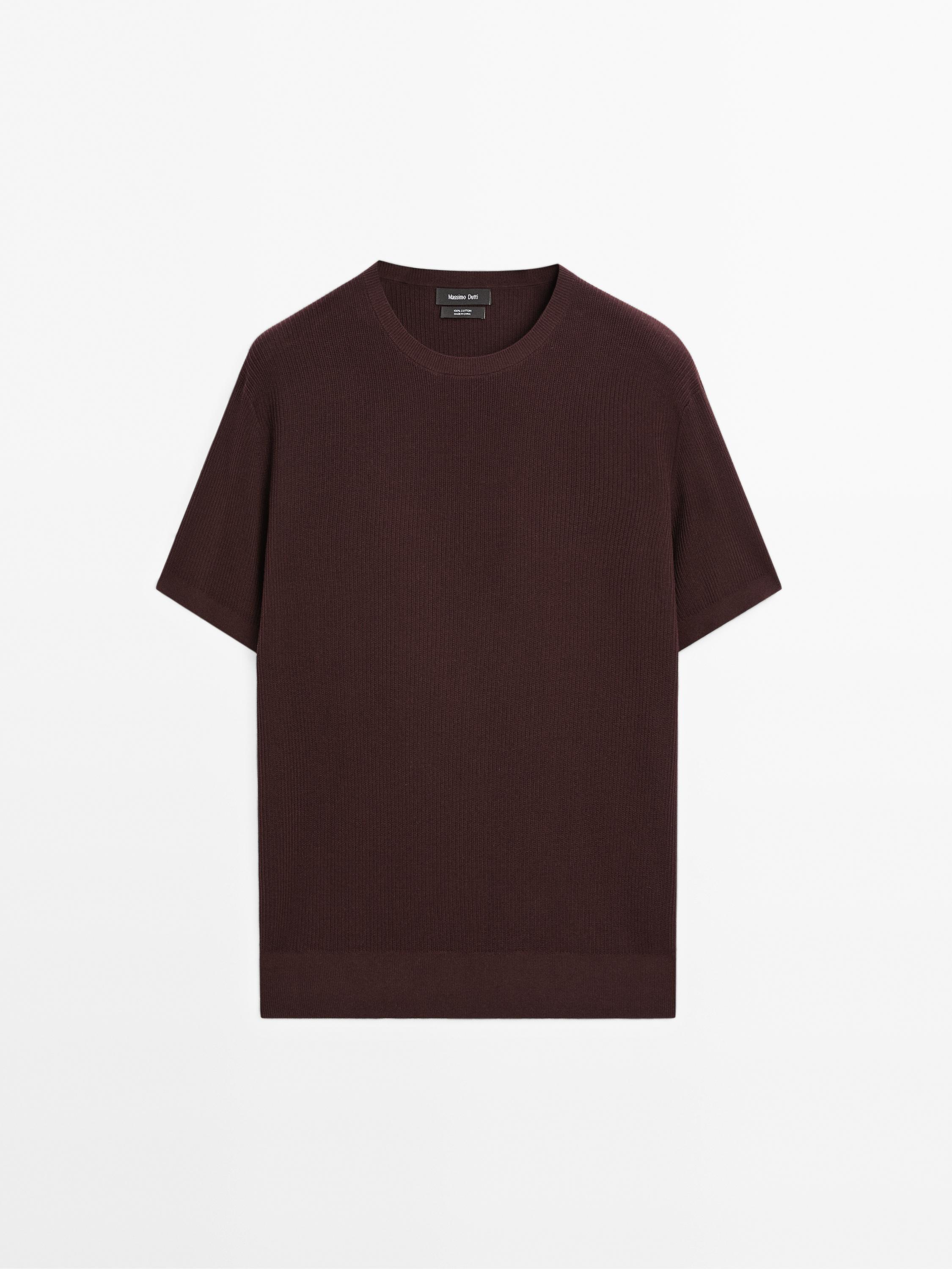 Gebreid T-shirt met structuur en korte mouwen