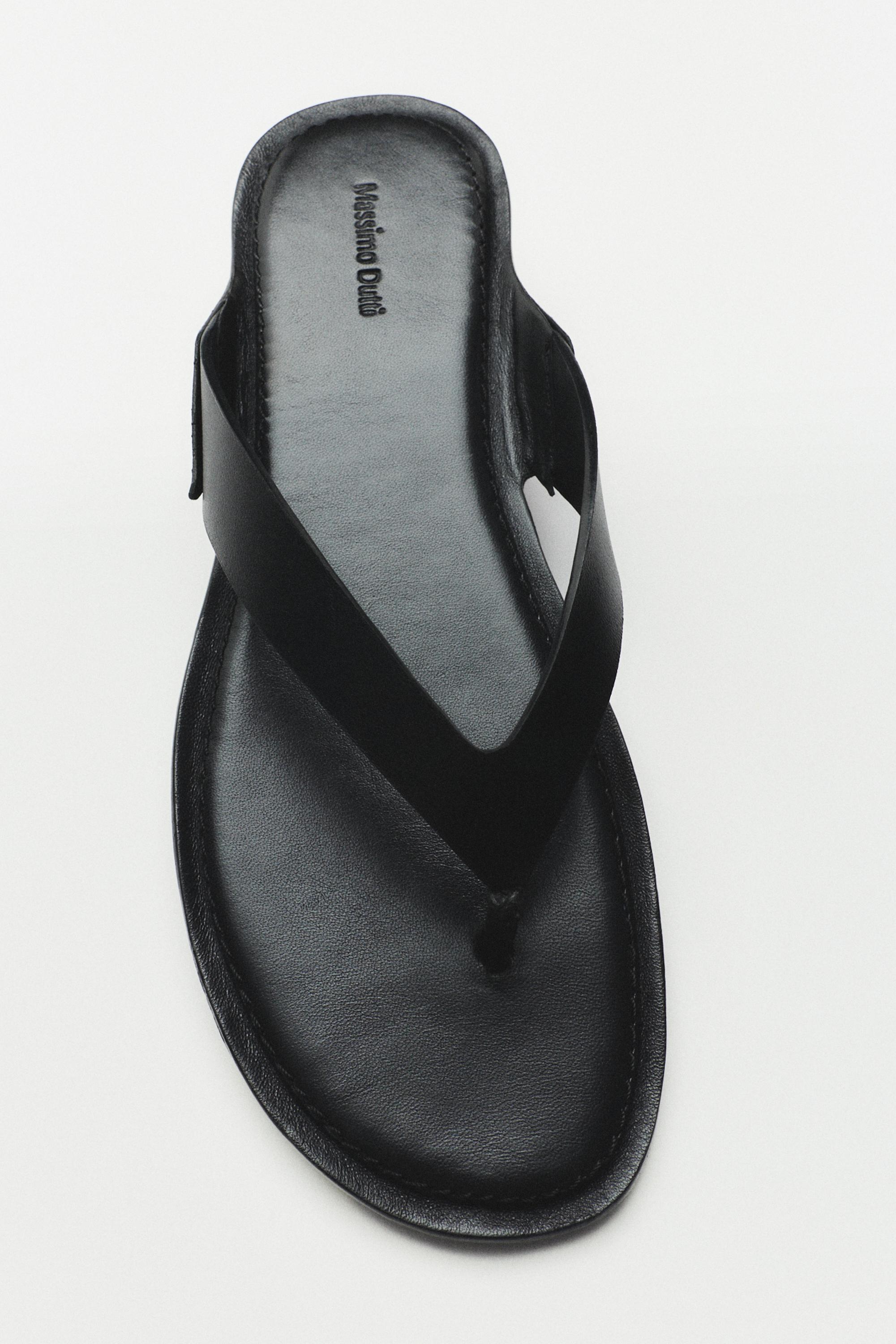Flat leather sandals — BLACK