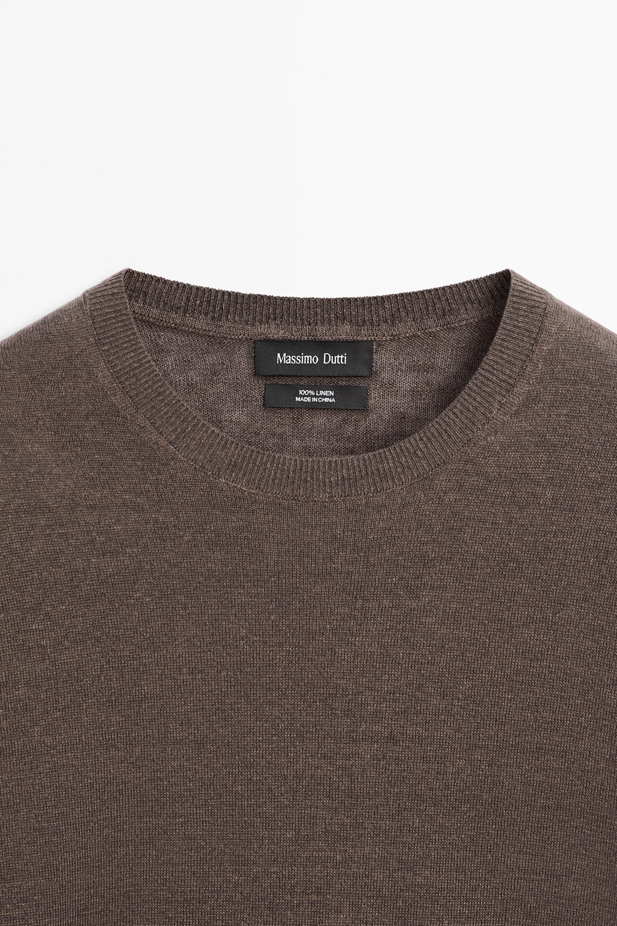 Lightweight 100% linen knit T-shirt — BROWN