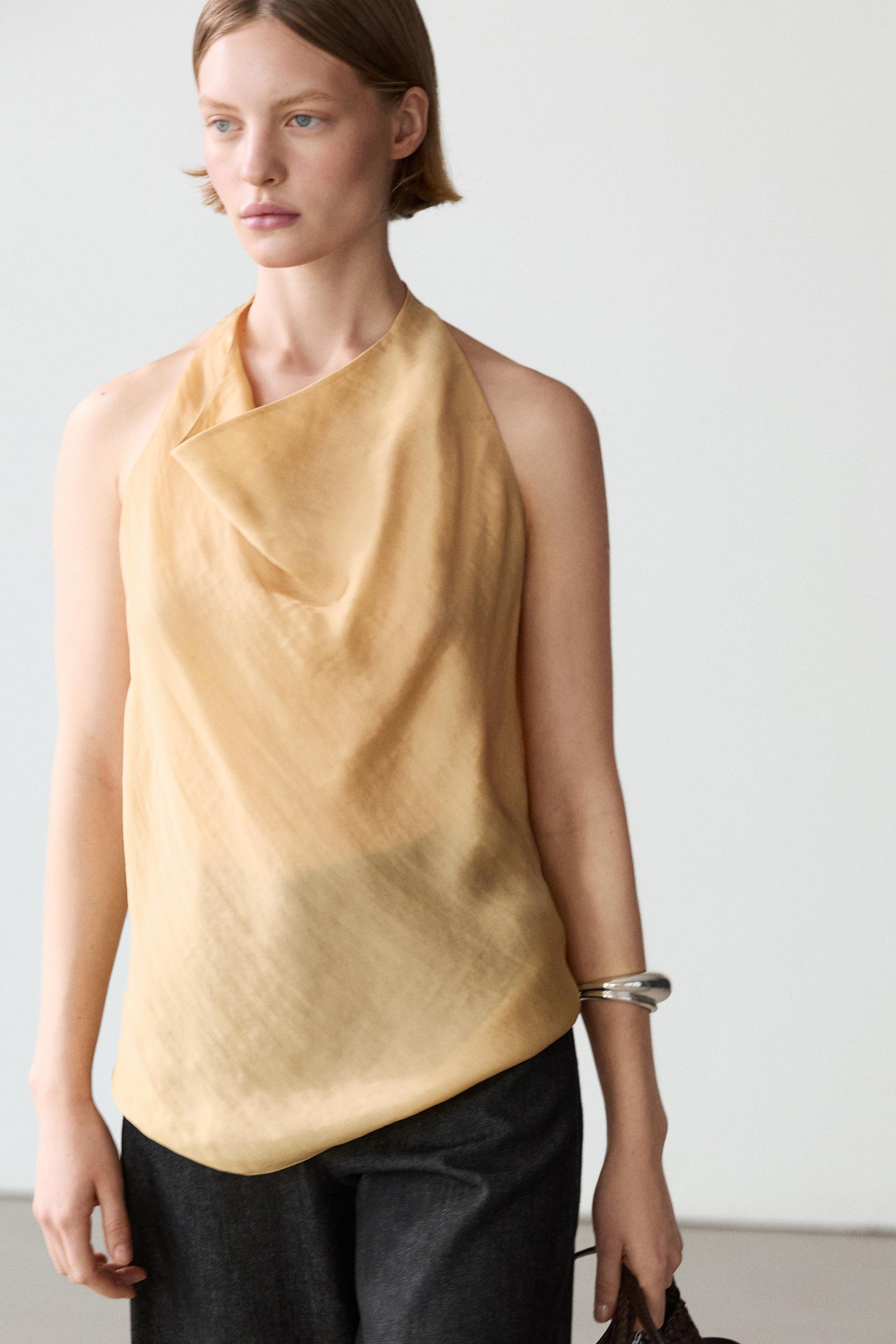 Fitted Top With A Draped Neckline - Multicolor - Xs - Massimo Dutti - Mulher