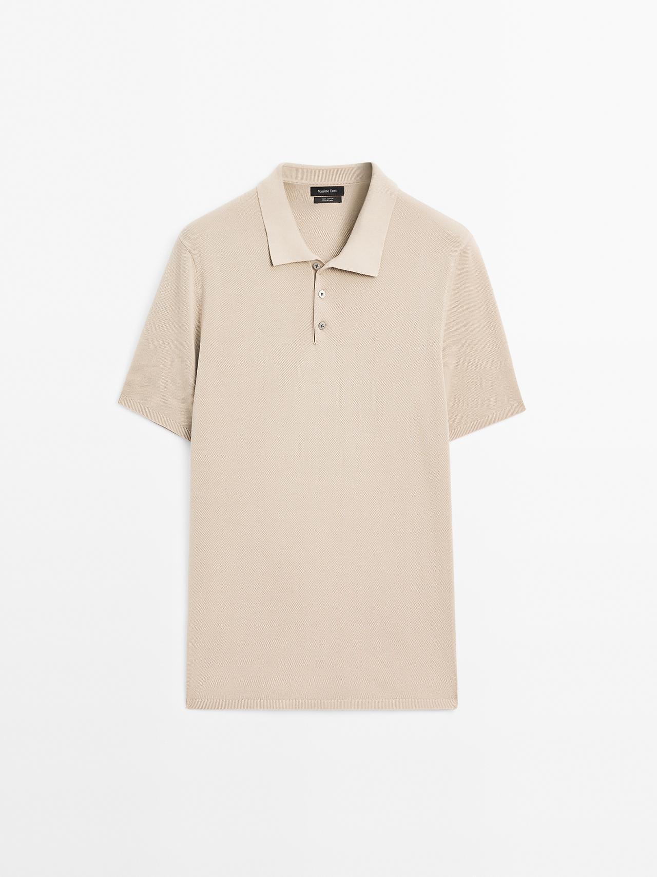 Massimo Dutti - Herre - Poloshirt I Strukturstrik Af 100 % Bomuld - Kaki - L