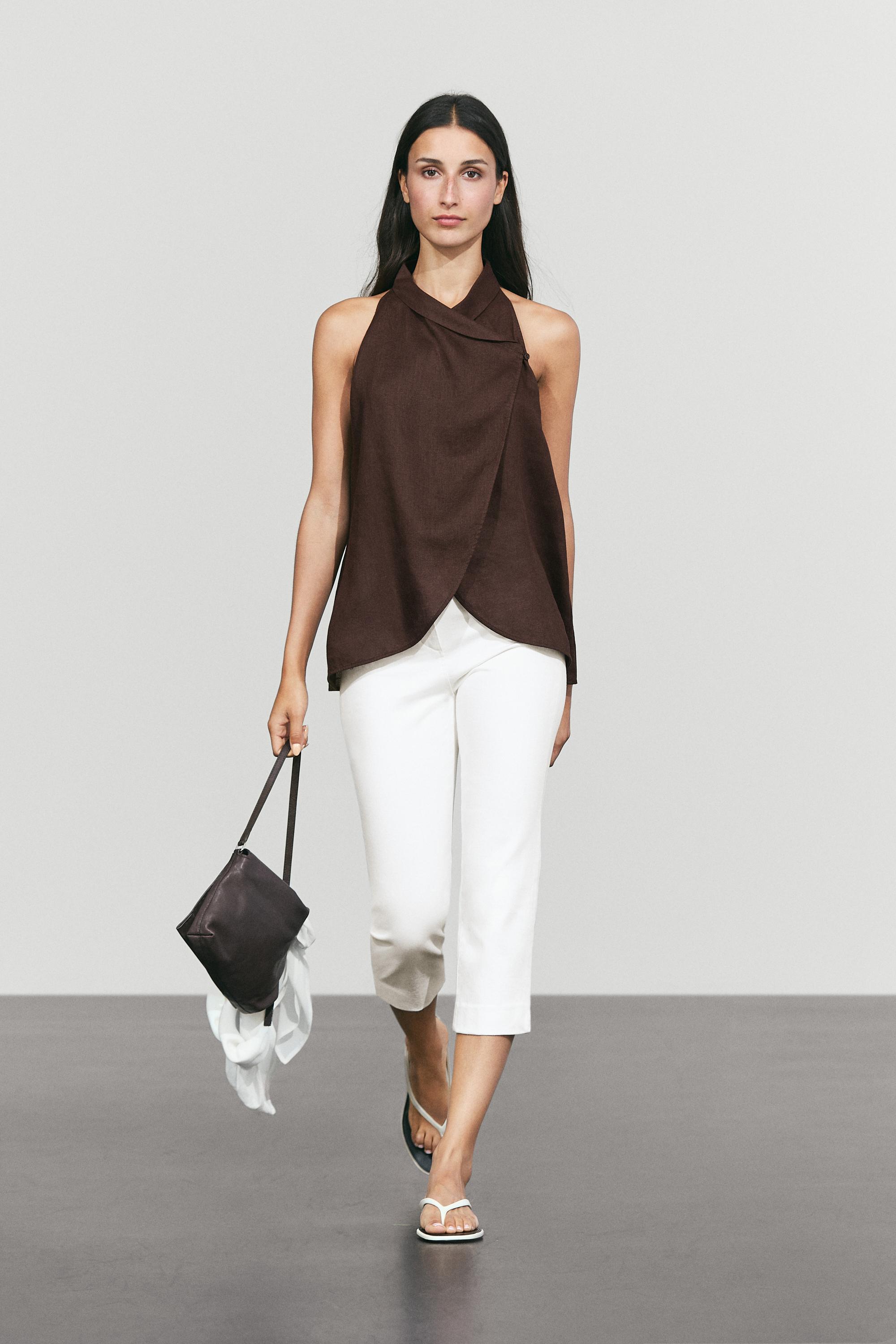 Massimo Dutti %100 keten dökümlü halter top