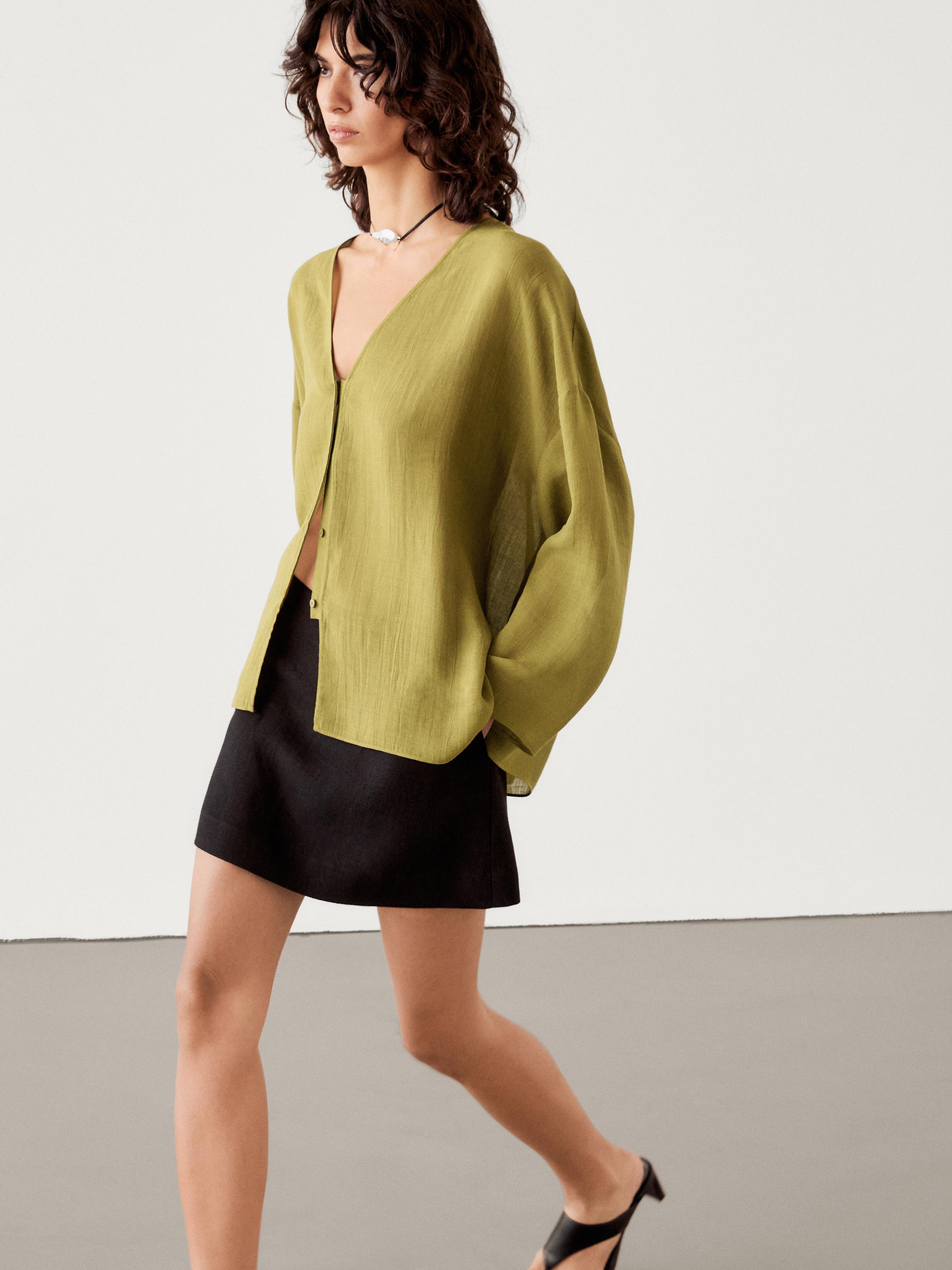 Ramie and lyocell blend open shirt