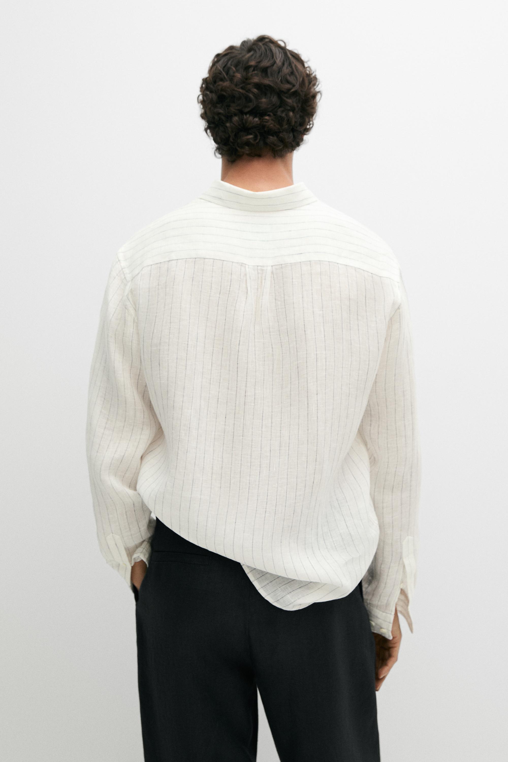 100% linen regular fit striped shirt — CREAM