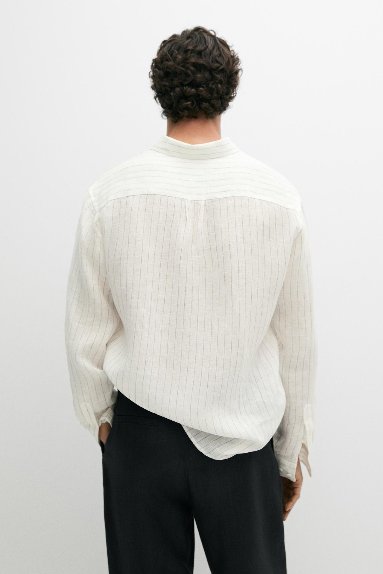 100% linen regular fit striped shirt — CREAM